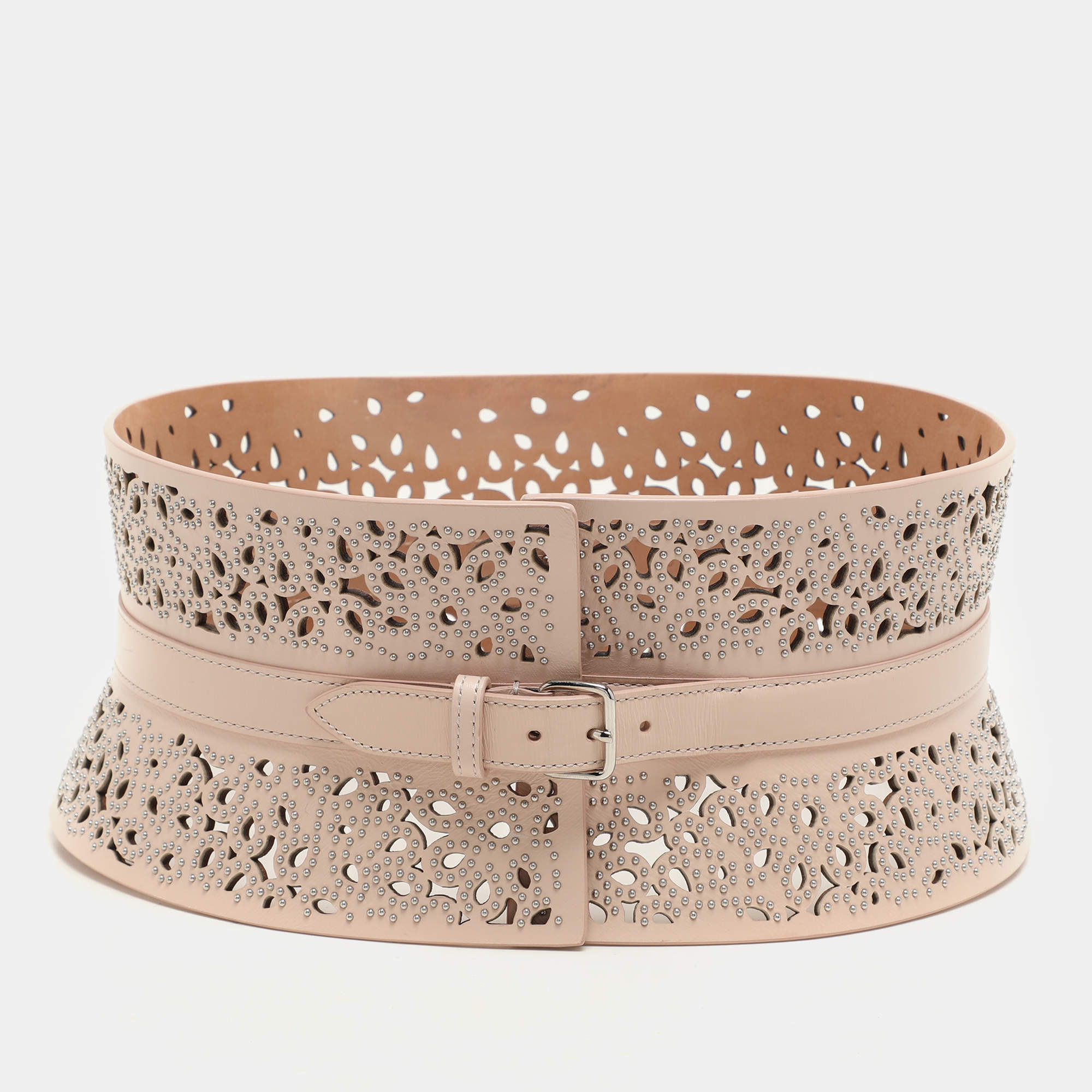 Alaia Light Pink Laser Cut Leather Corset Belt 70CM