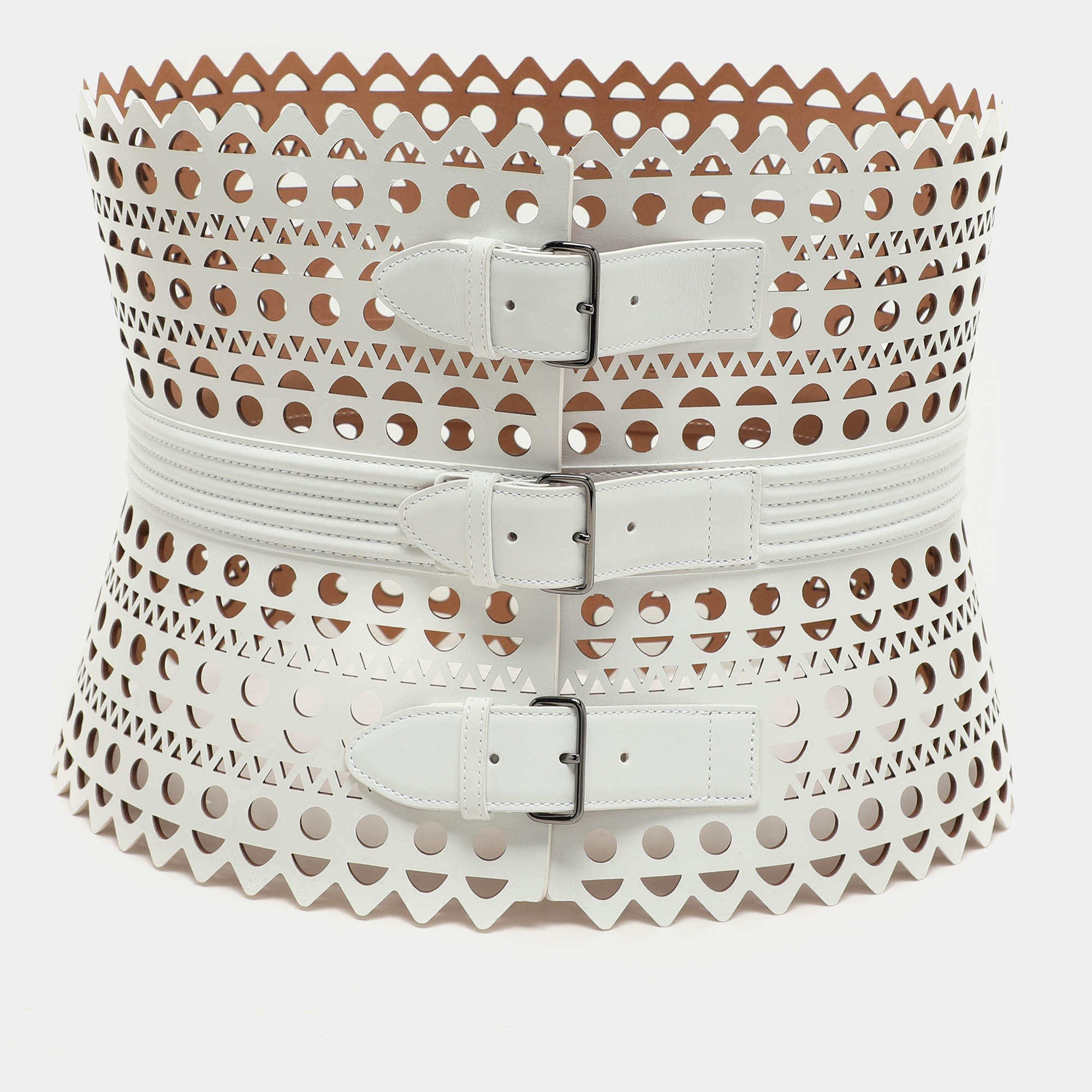 Alaia White Leather Vienne Corset Belt 75CM