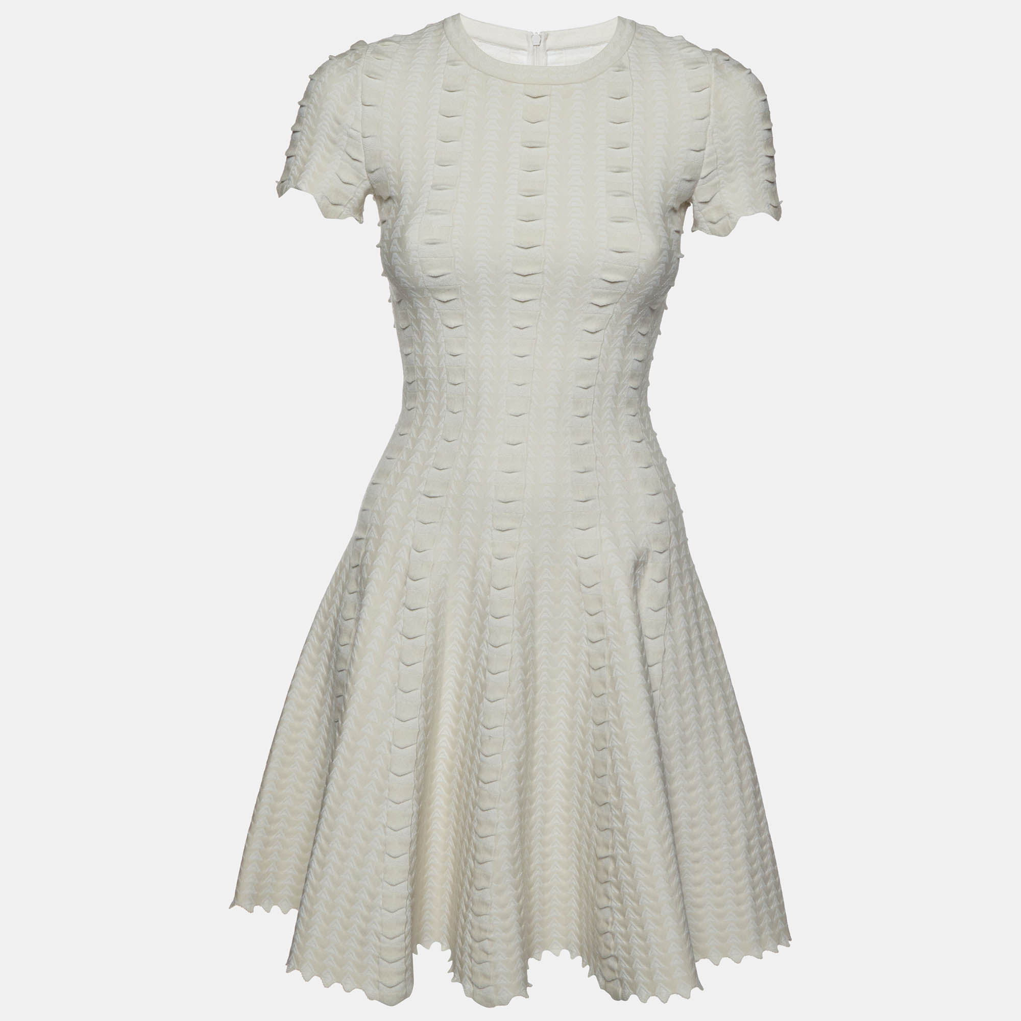 Alaia Cream Patterned Wool Blend Knit Mini Dress S