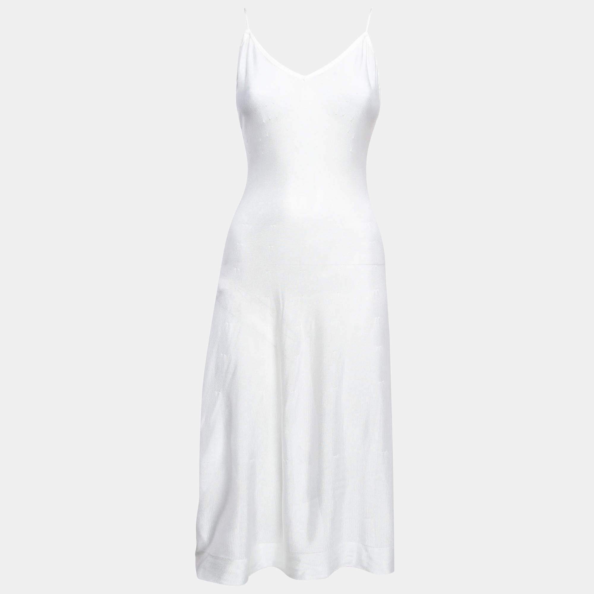Pre Owned Alaia White Pinhole Pattern Knit Sleeveless Mini Dress L