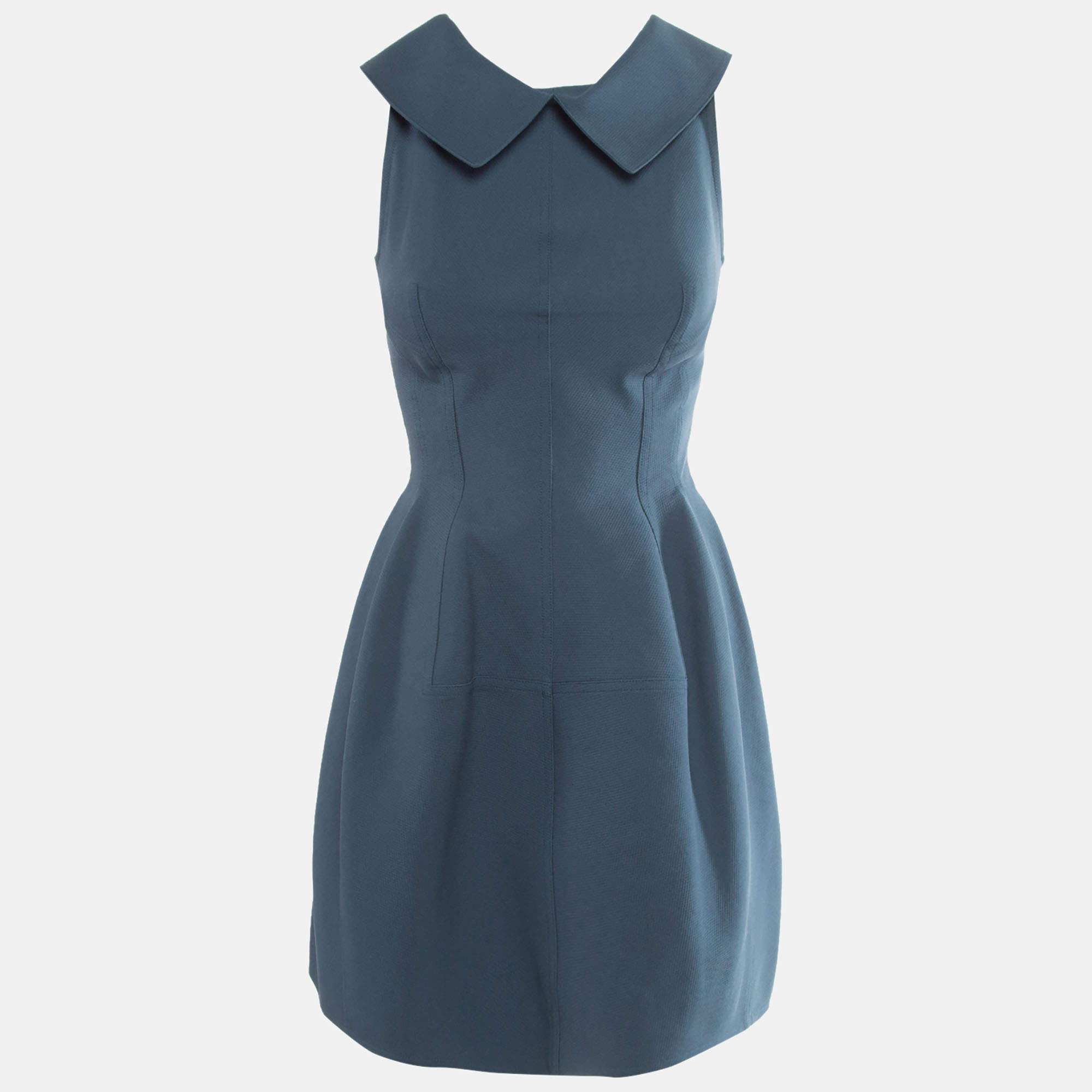 مملوكة مسبقًا Alaia Blue Textured Cotton Collar Detail Mini Skater Dress M