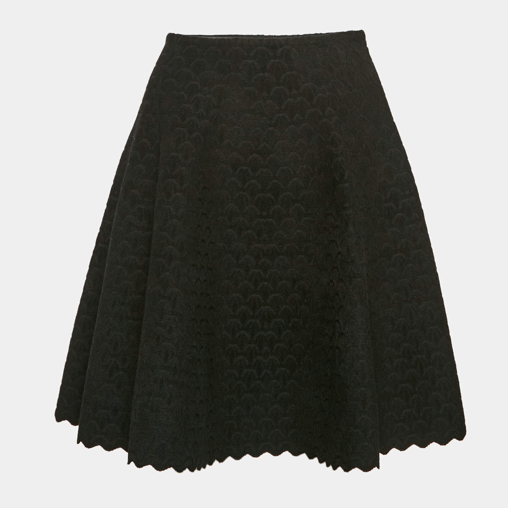 Alaia Black Velvet Jacquard Flared Scallop Mini Skirt M