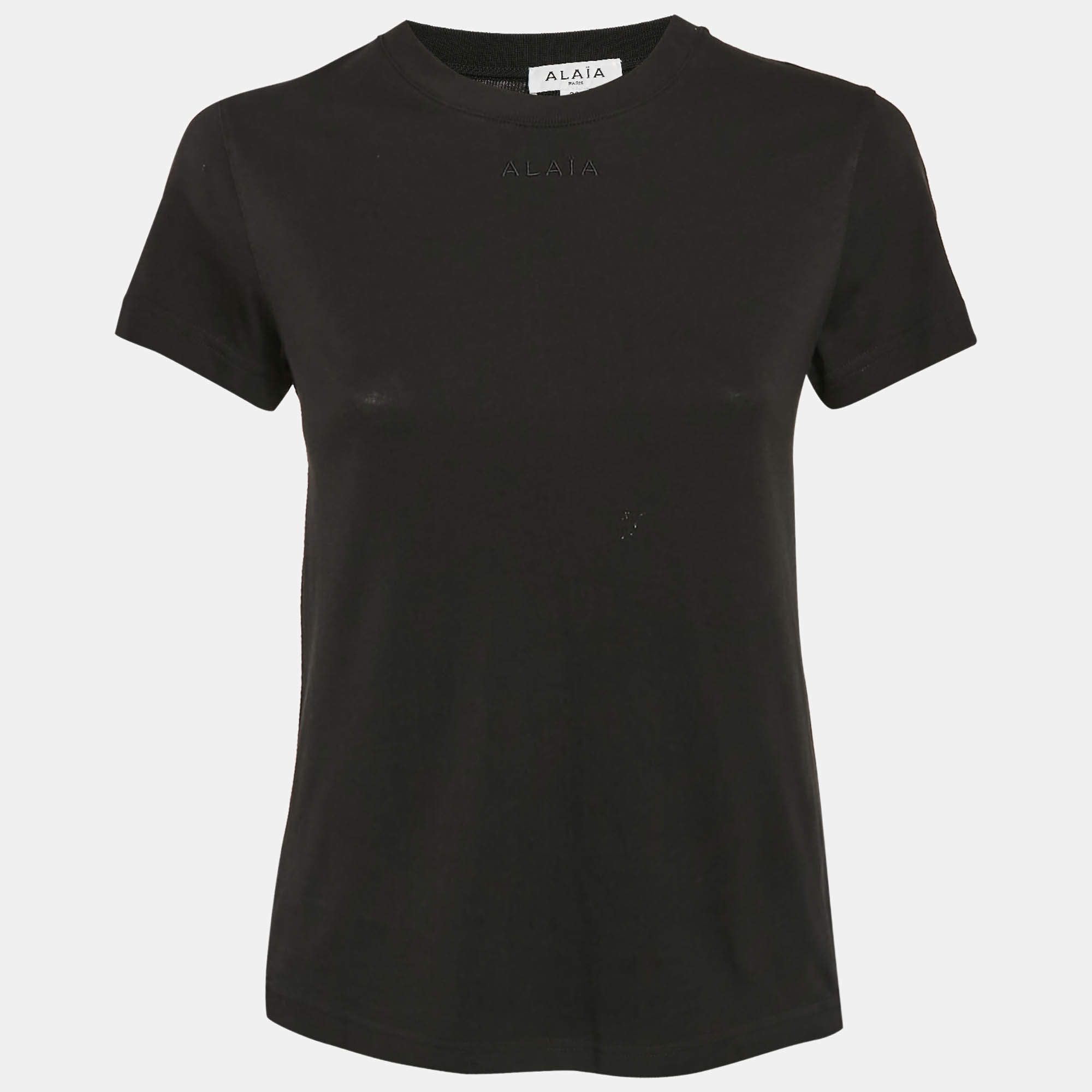 Tシャツ・カットソー ALAIA BLACK COTTON T-SHIRT ALAÏA Black Printed T-Shirt ALAÏA