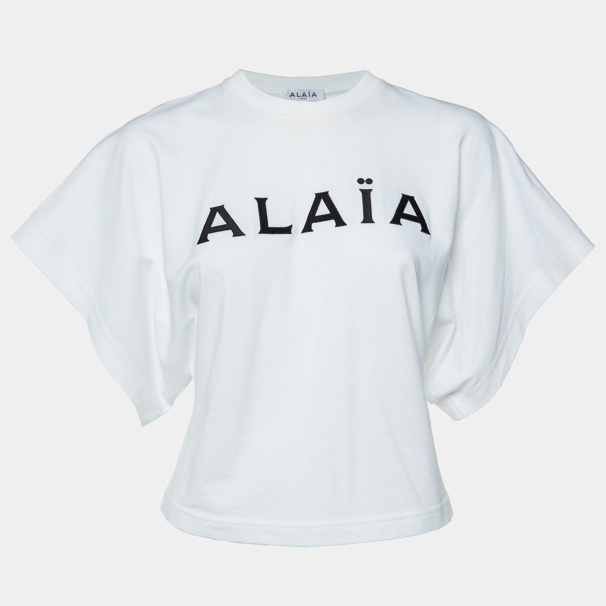 Pre Owned Alaia White Logo Embroidered Cotton T-Shirt S