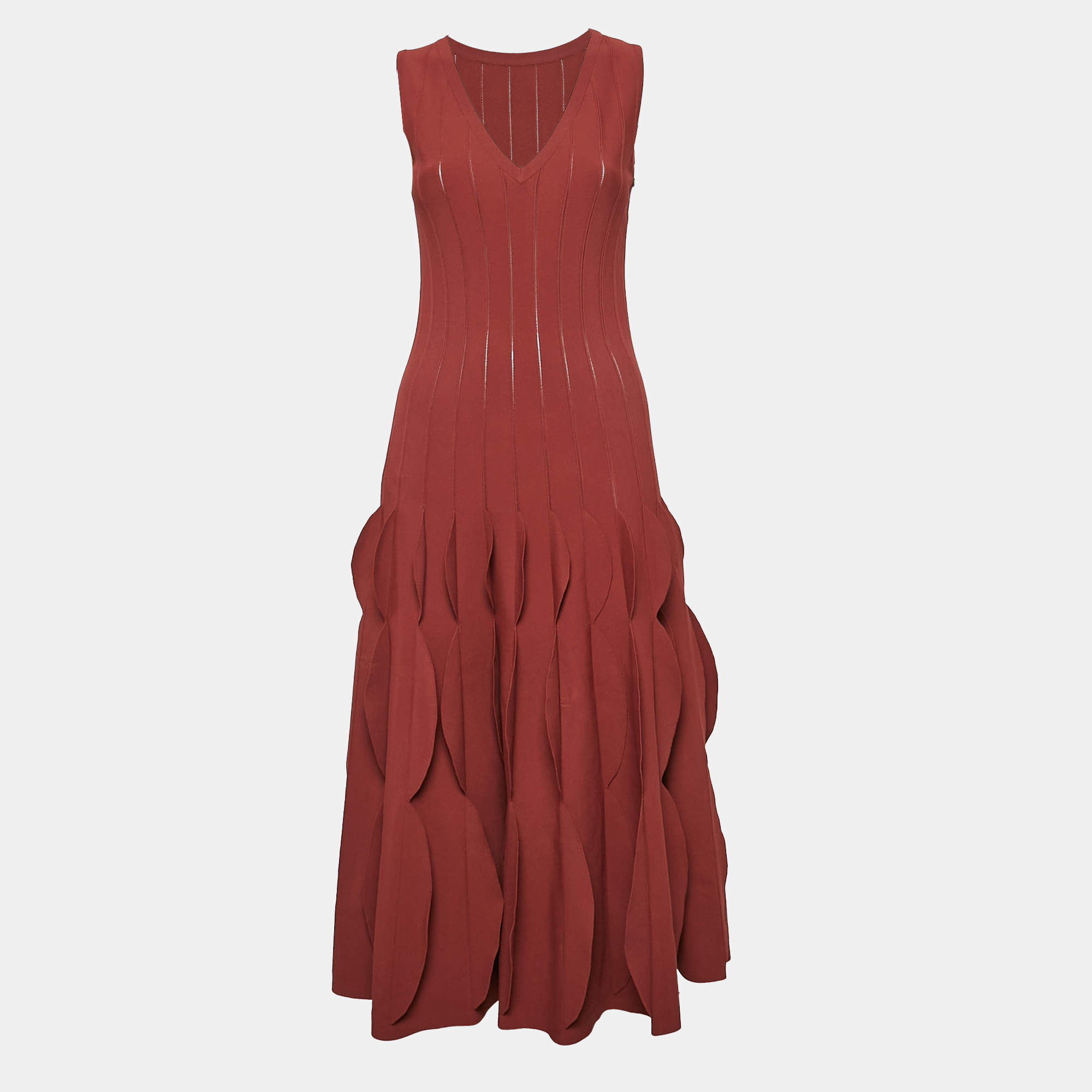 Alaia Rust Brown Patterned Jersey Sleeveless Midi Dress M