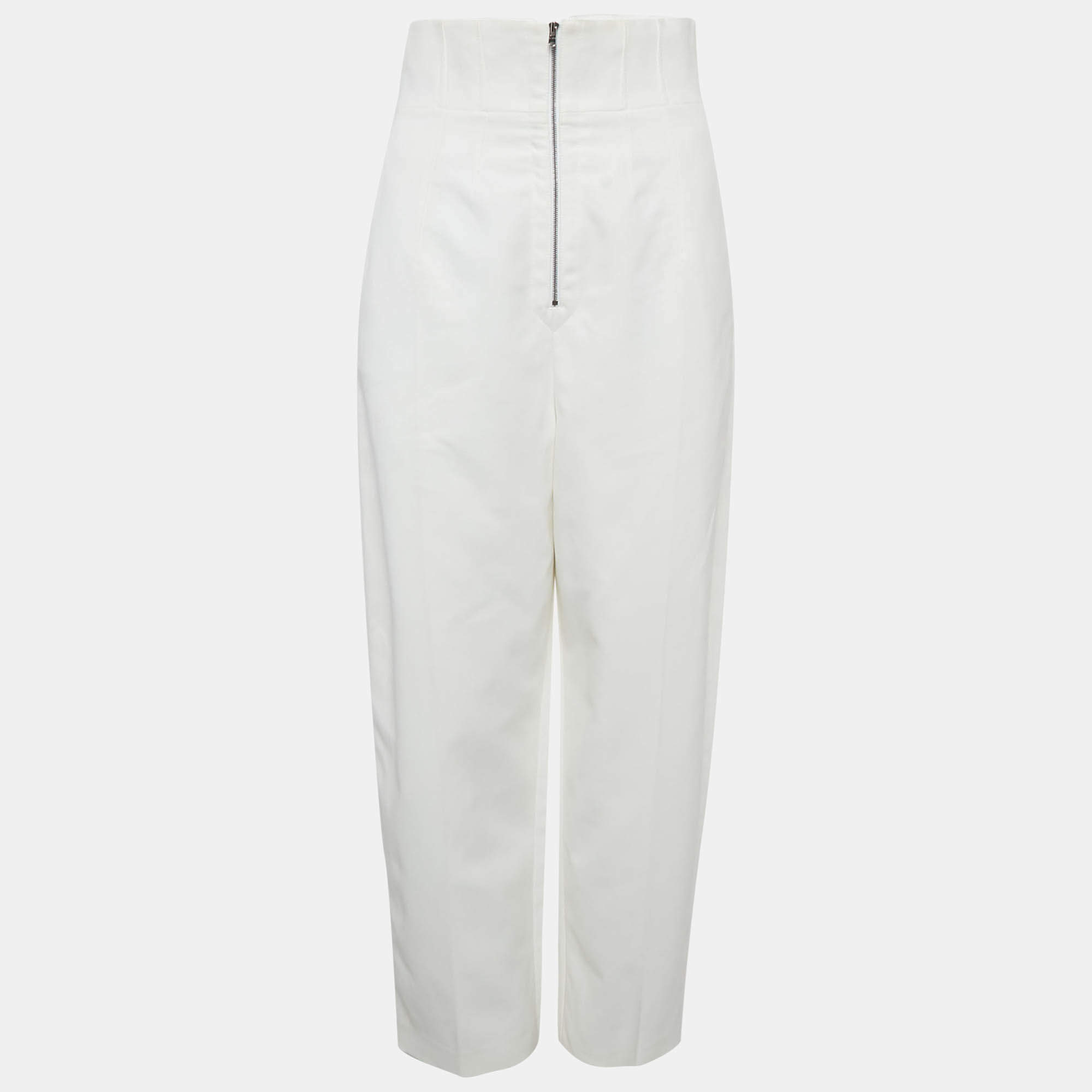 Pre Owned Alaia White Cotton High Waist Pants M