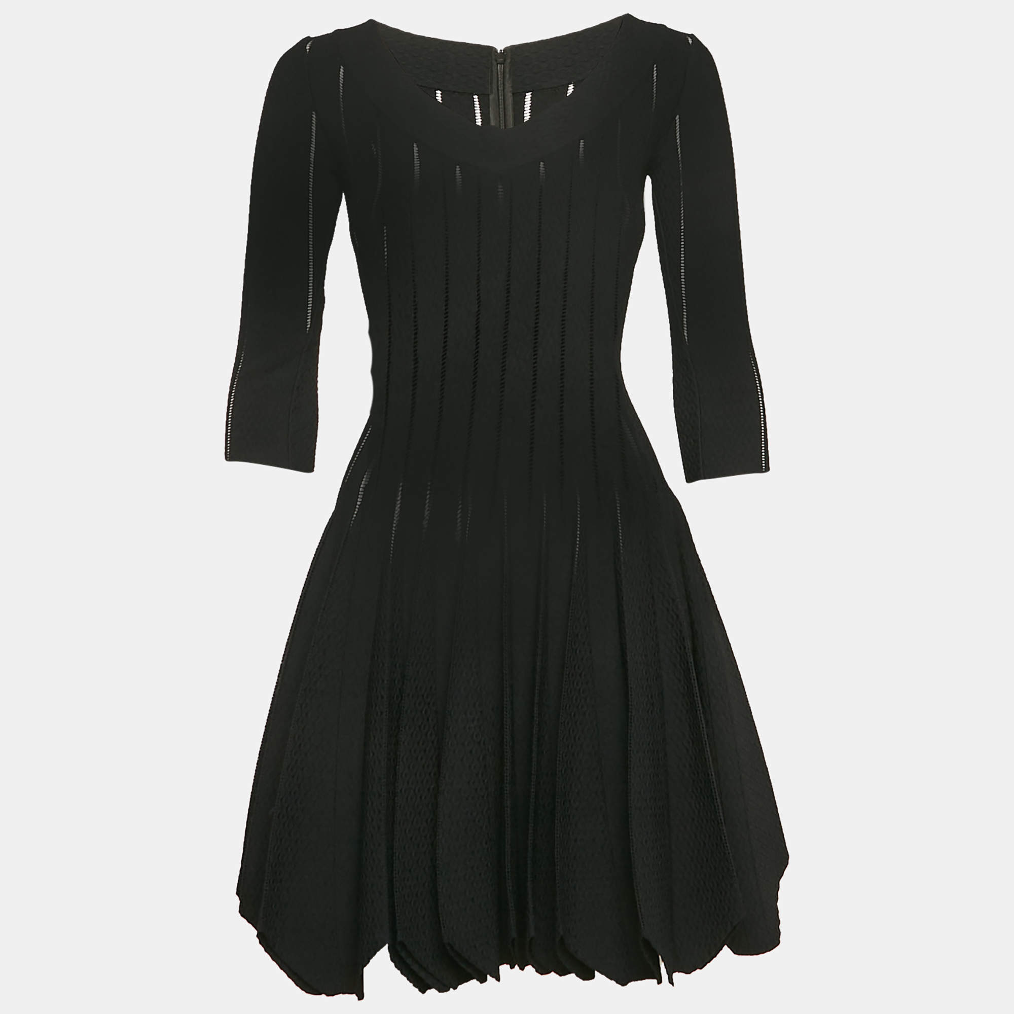 Pre Owned Alaia Black Textured Stretch Knit Scallop Short Dress S