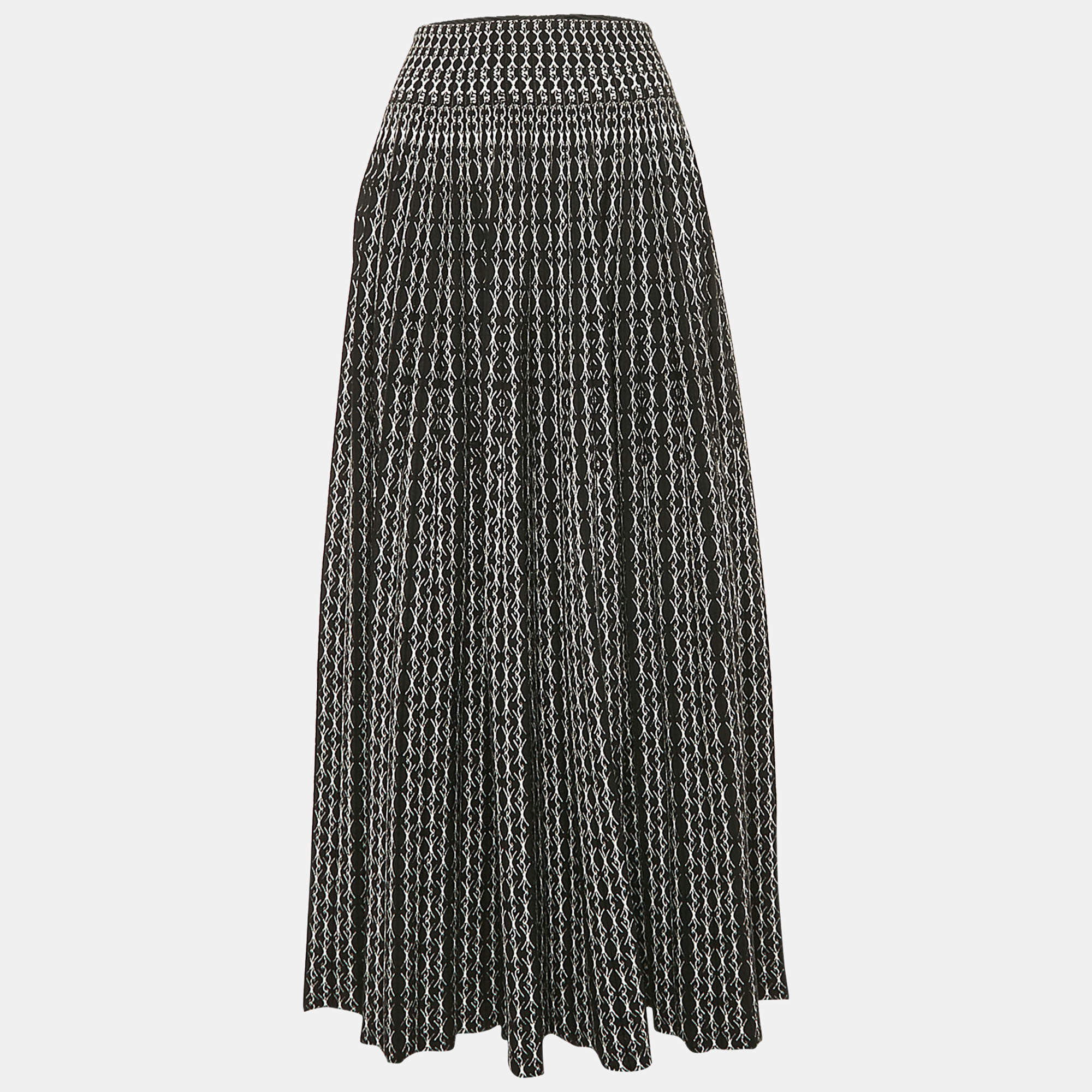 Alaia Black/White Jacquard Wool Blend Knit Maxi Skirt M