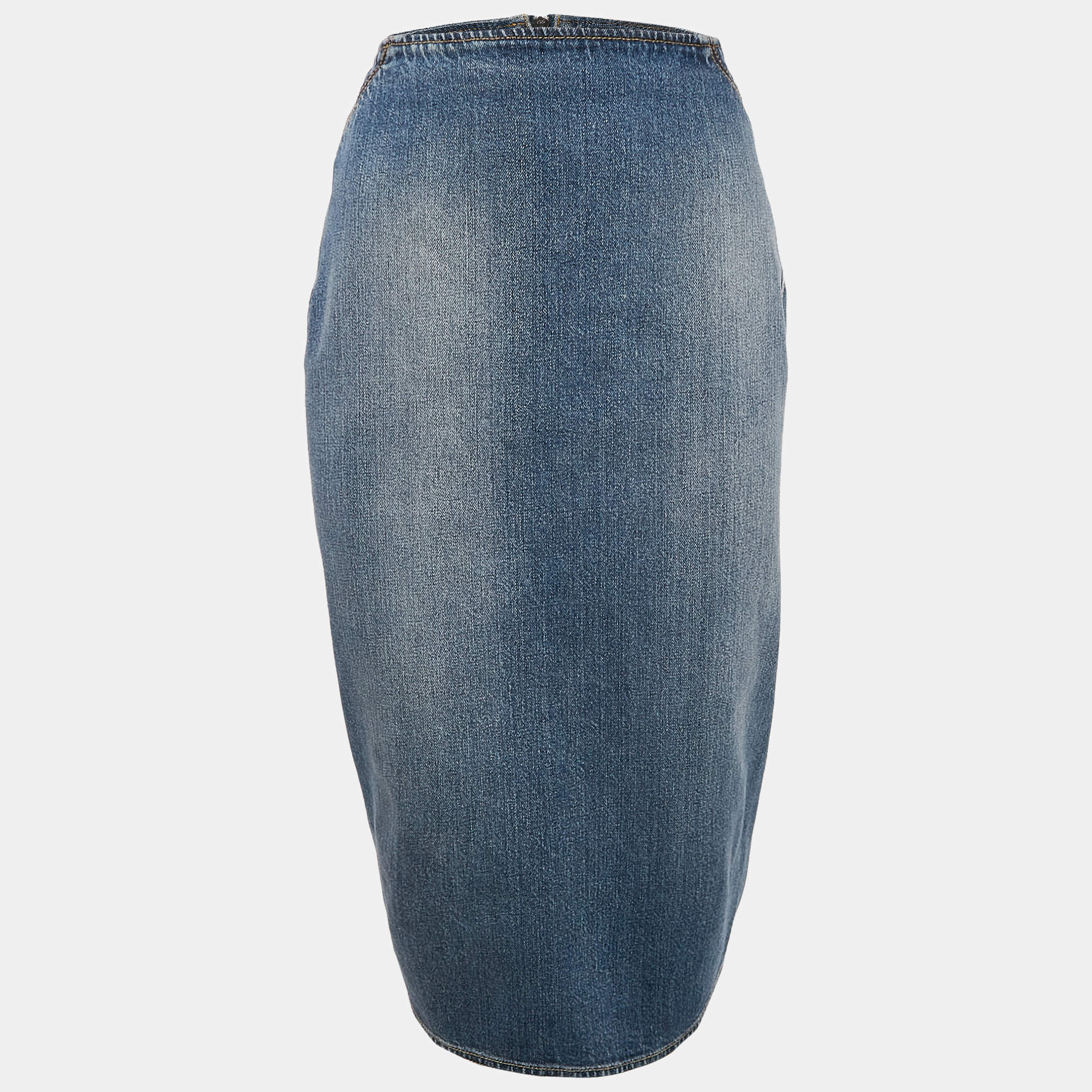 Alaia Blue Washed Denim Zip-Up Midi Skirt M