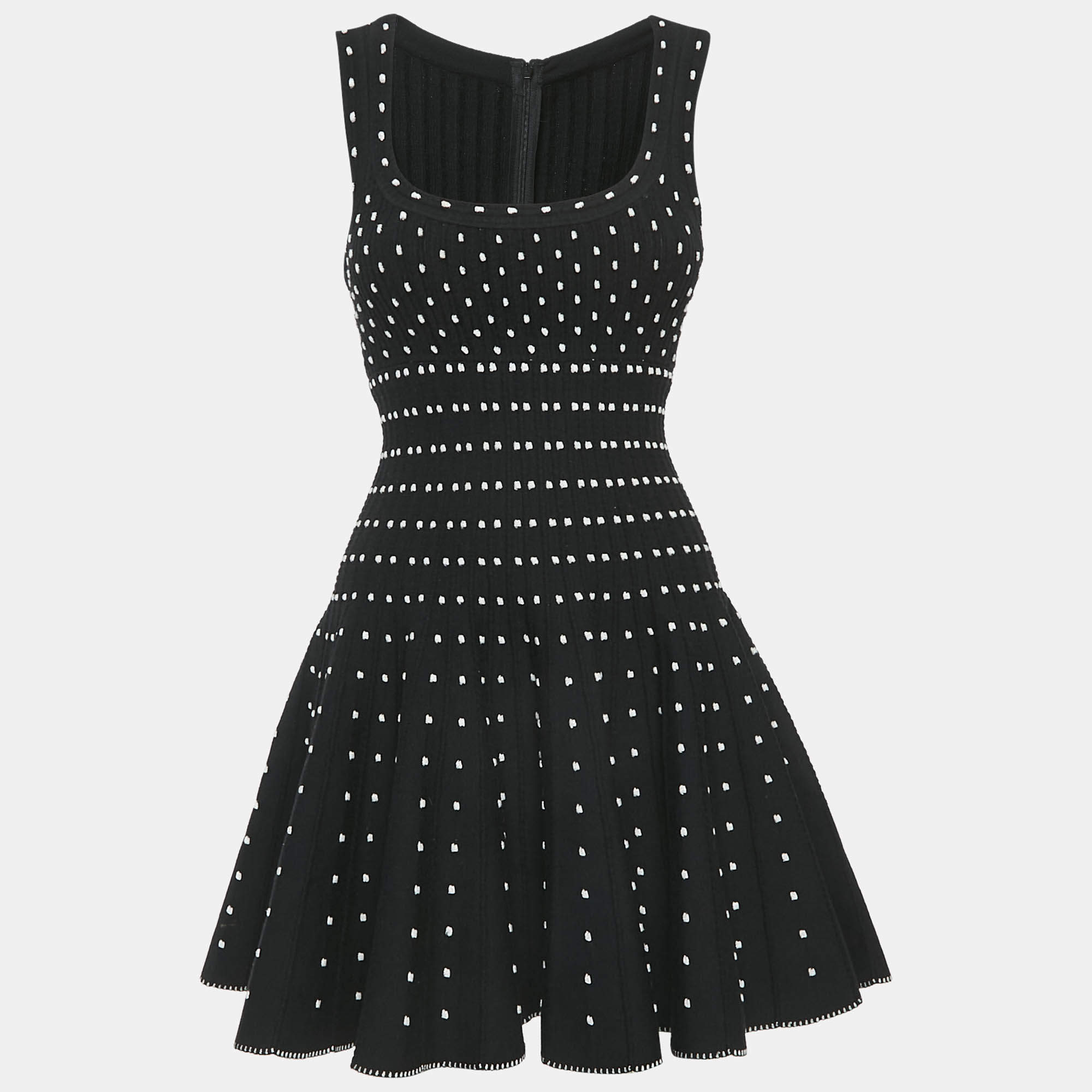 مملوكة مسبقًا Alaia Black Dotted Lurex Knit Flared Mini Dress S