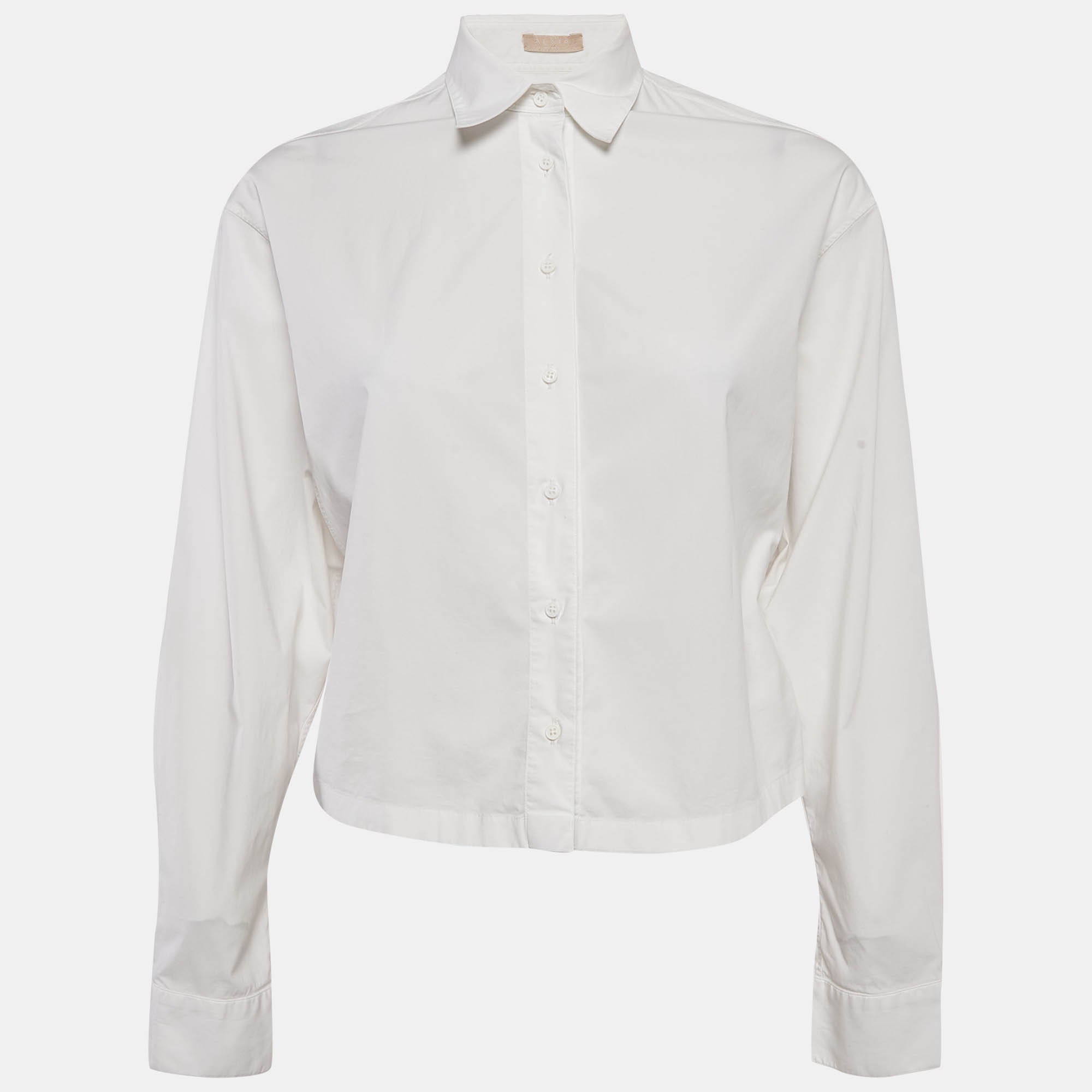 Pre Owned Alaia White Cotton Long Sleeve Crop Shirt M