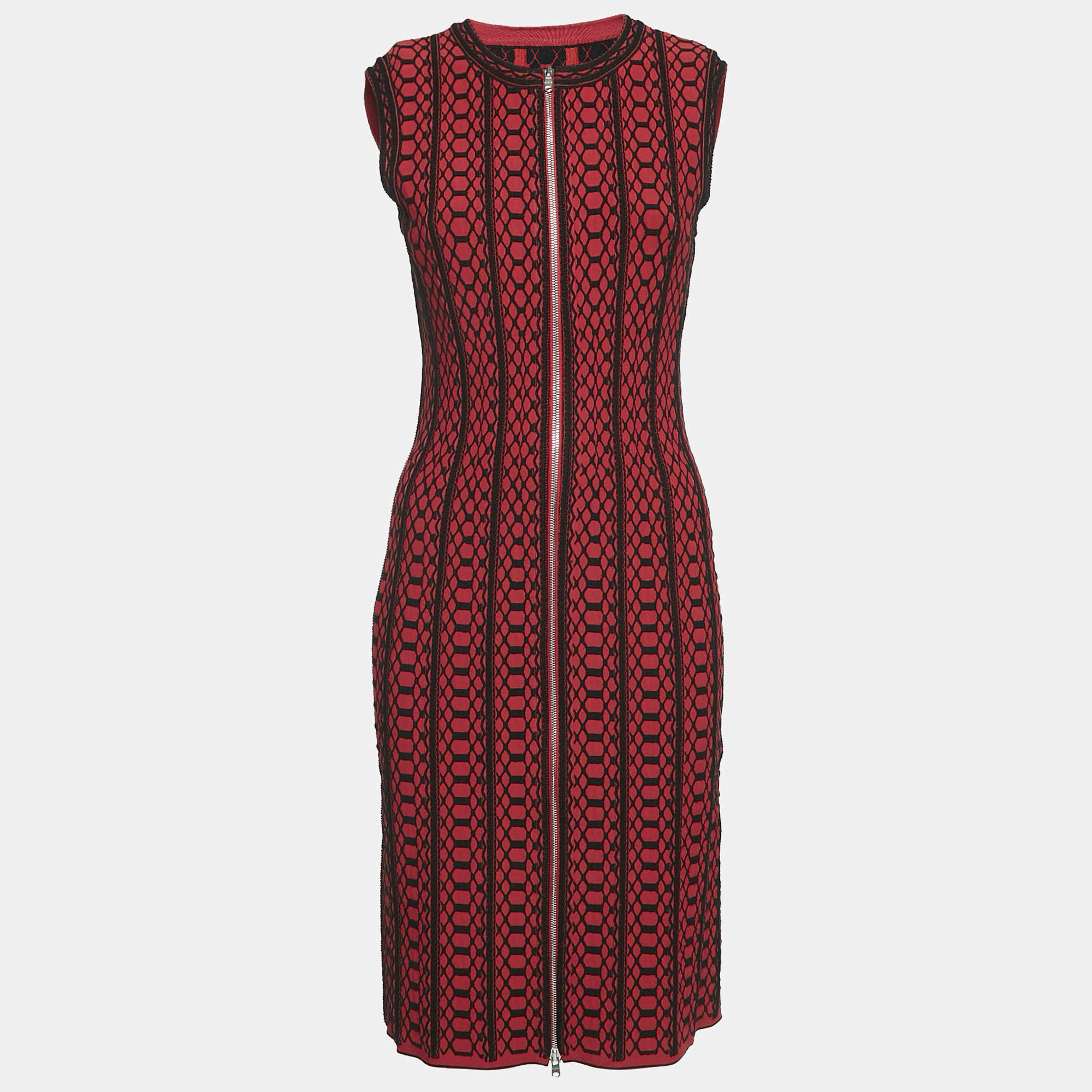 Pre Owned Alaia Red Stripe Textured Knit Sleeveless Short Dress M