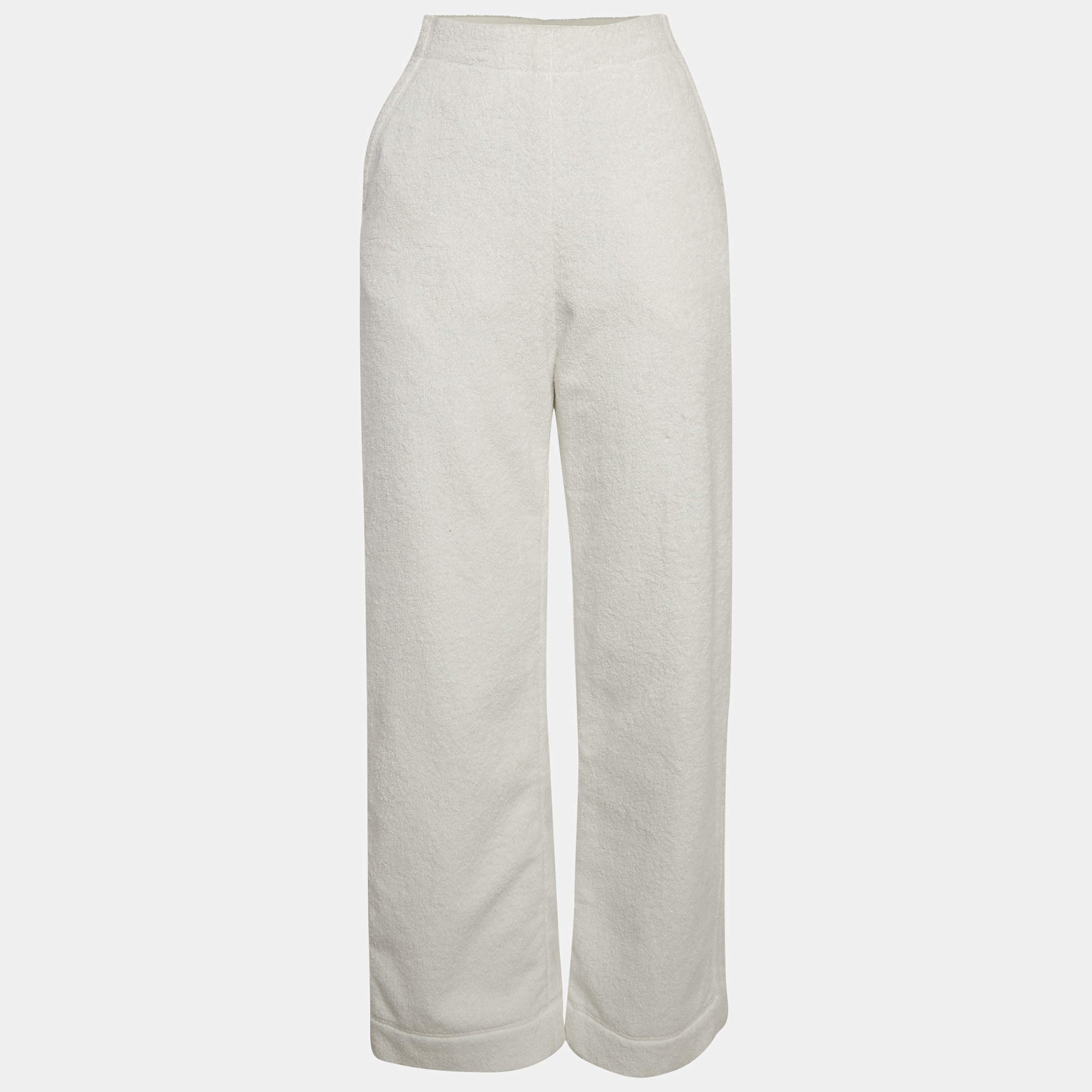 Alaia White Terry Cotton Straight Leg Track Pants S