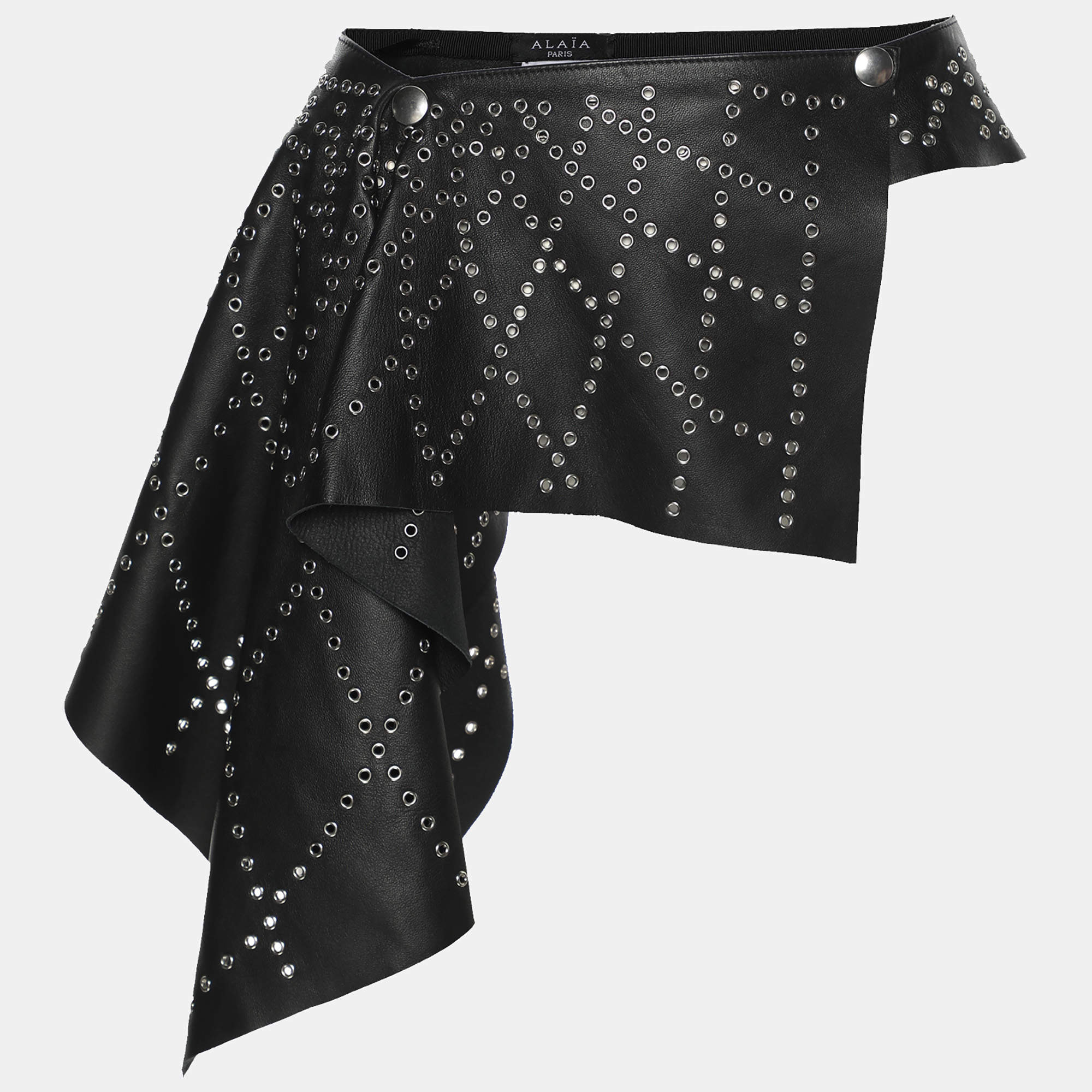 Alaia Black Eyelet Leather Asymmetrical Skirt S