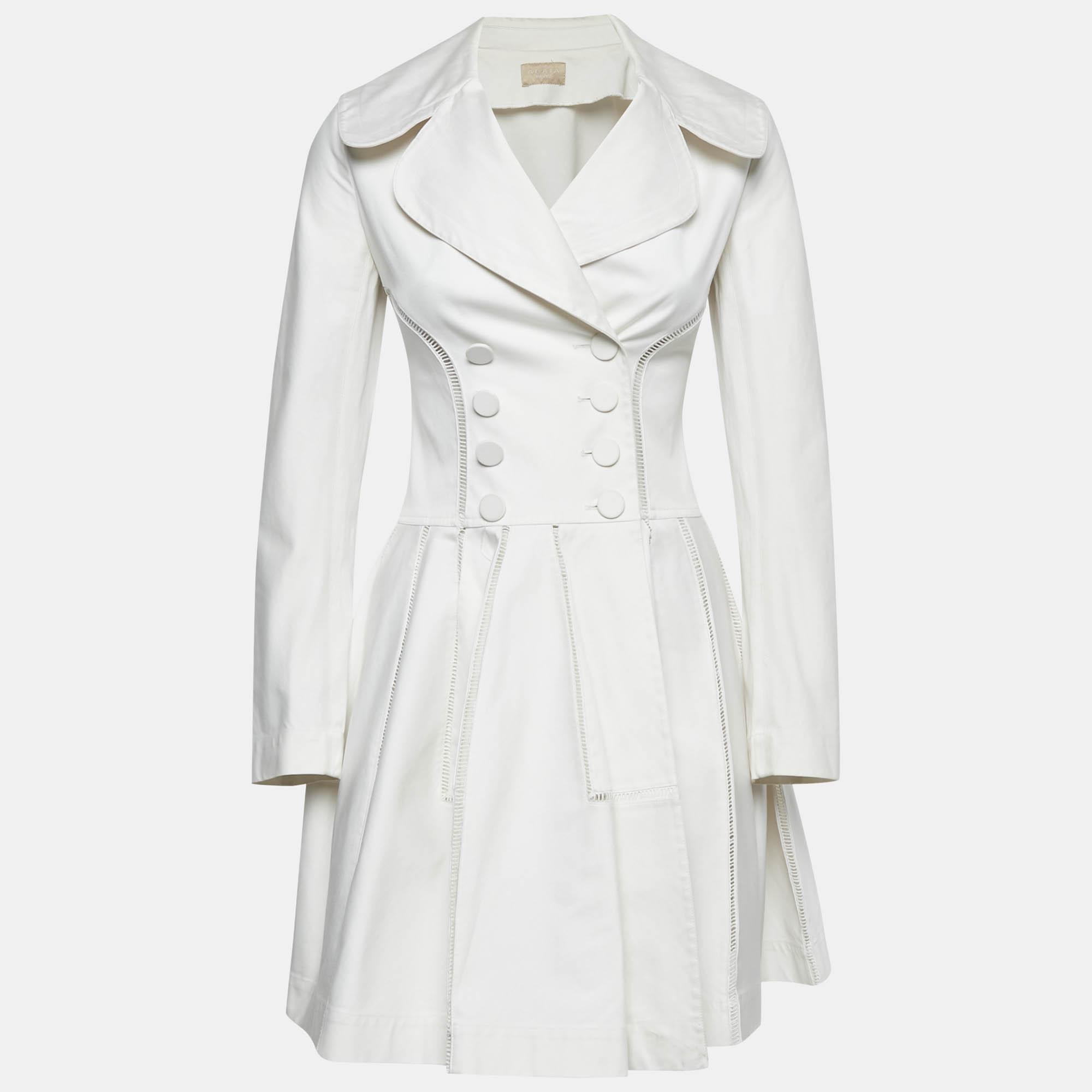 Pre Owned Alaia White Cotton Double Breasted Flared Coat M