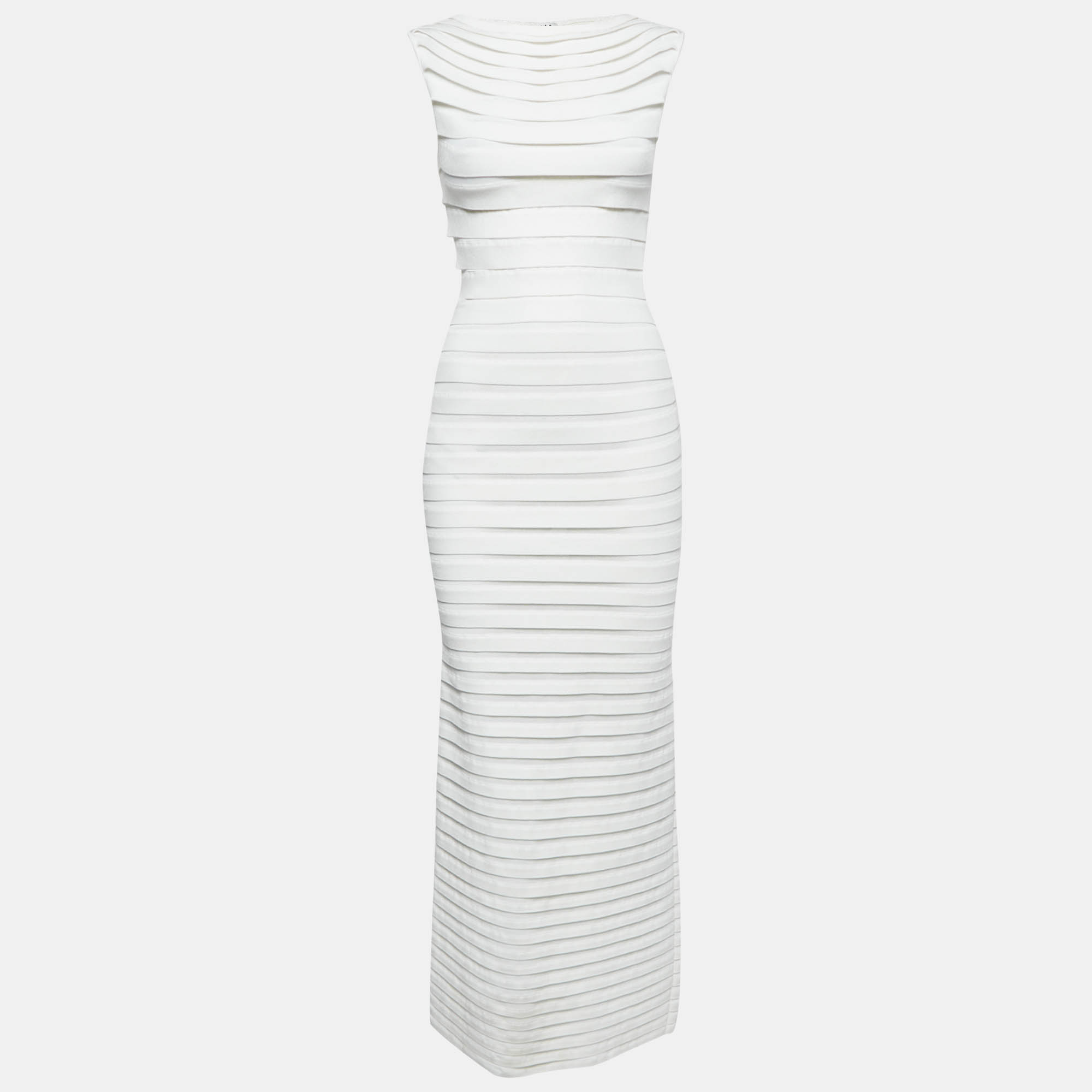 مملوكة مسبقًا Alaia White Jersey Layered Long Bodycon Dress S