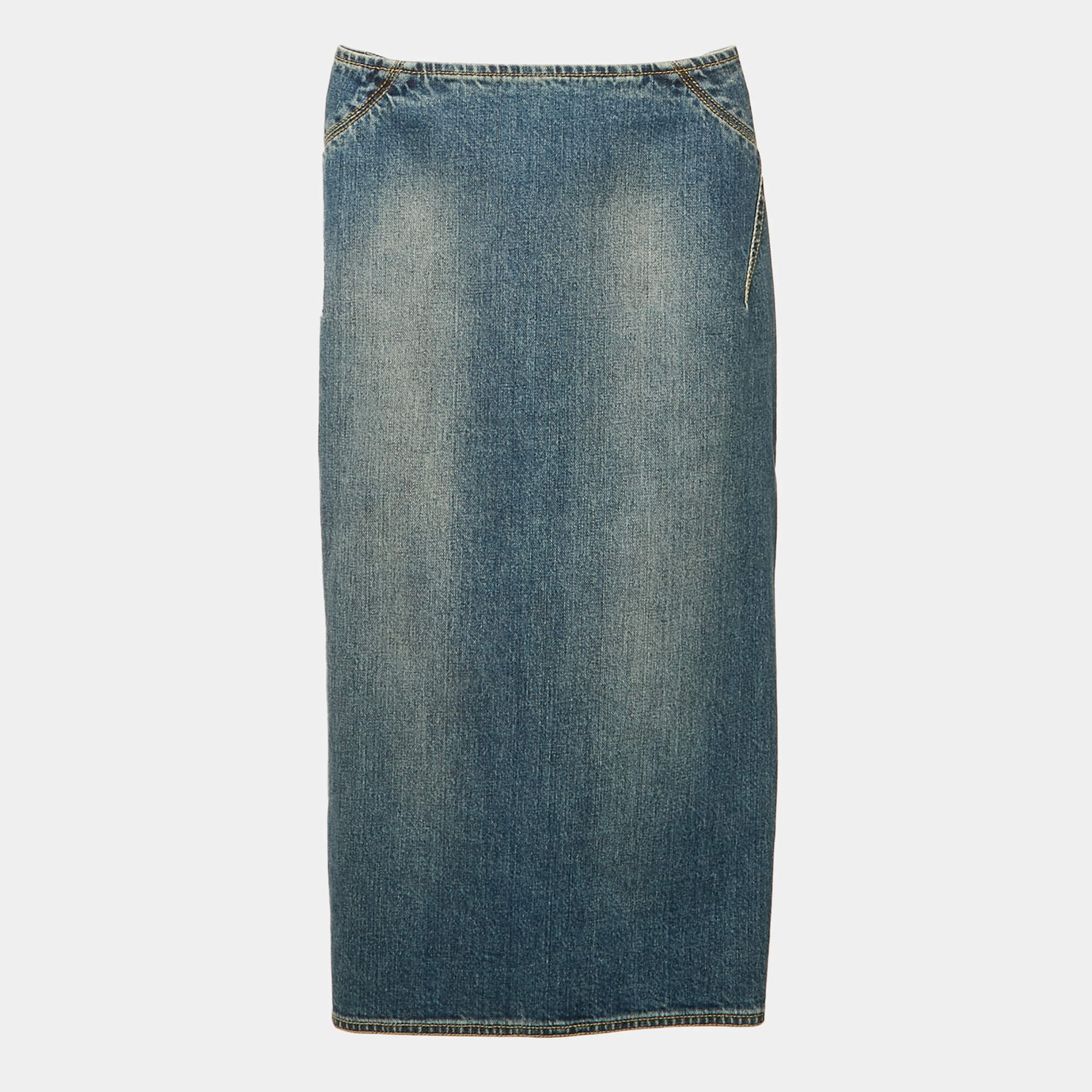 Alaïa Blue Faded Denim Pencil Skirt XS Waist 23"