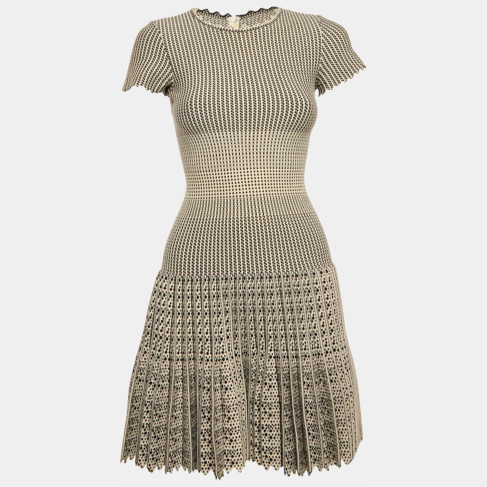 Alaia Black/Off-White Jacquard Knit Wool Pleated Mini Dress M