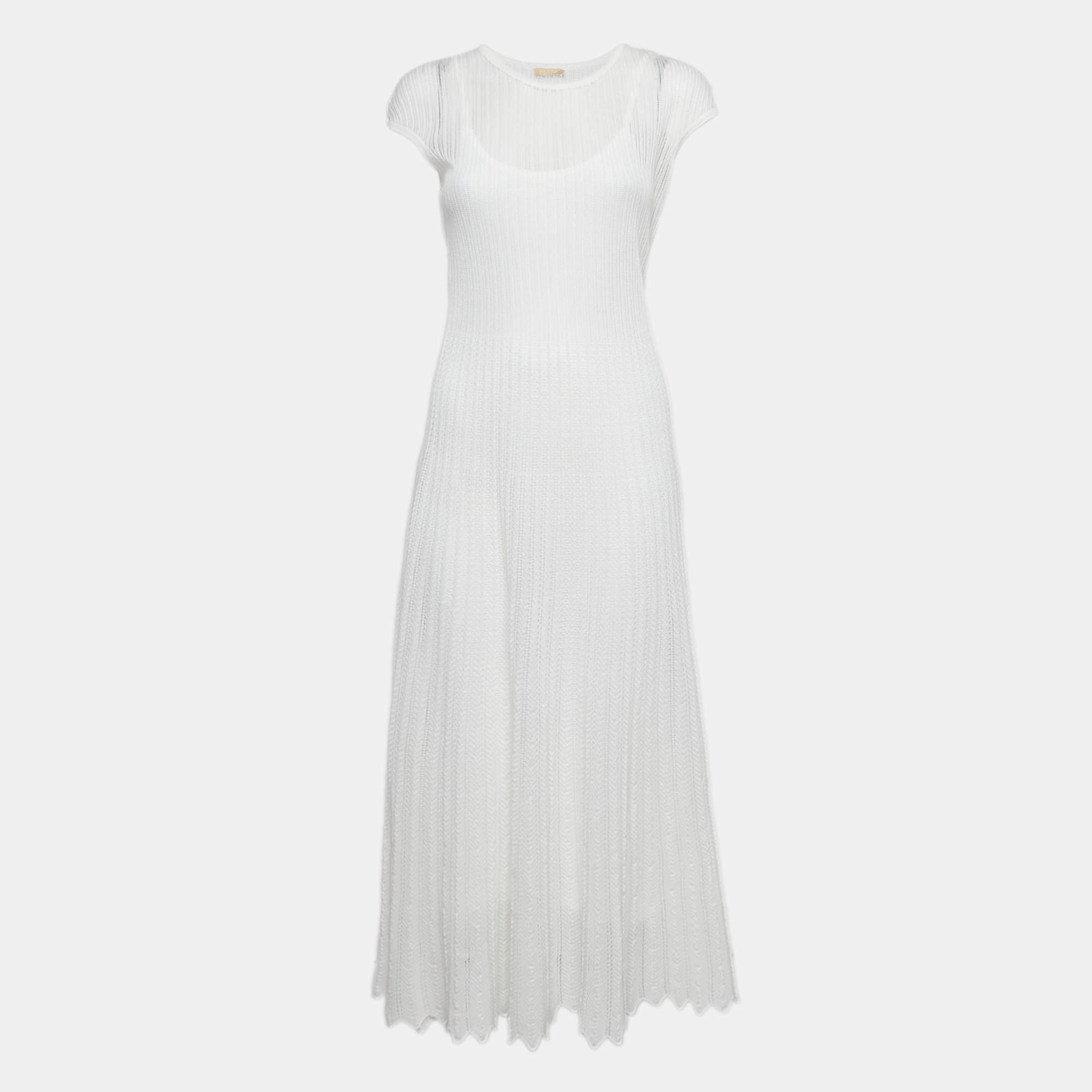 Alaia White Stretch Knit Flared Midi Dress M
