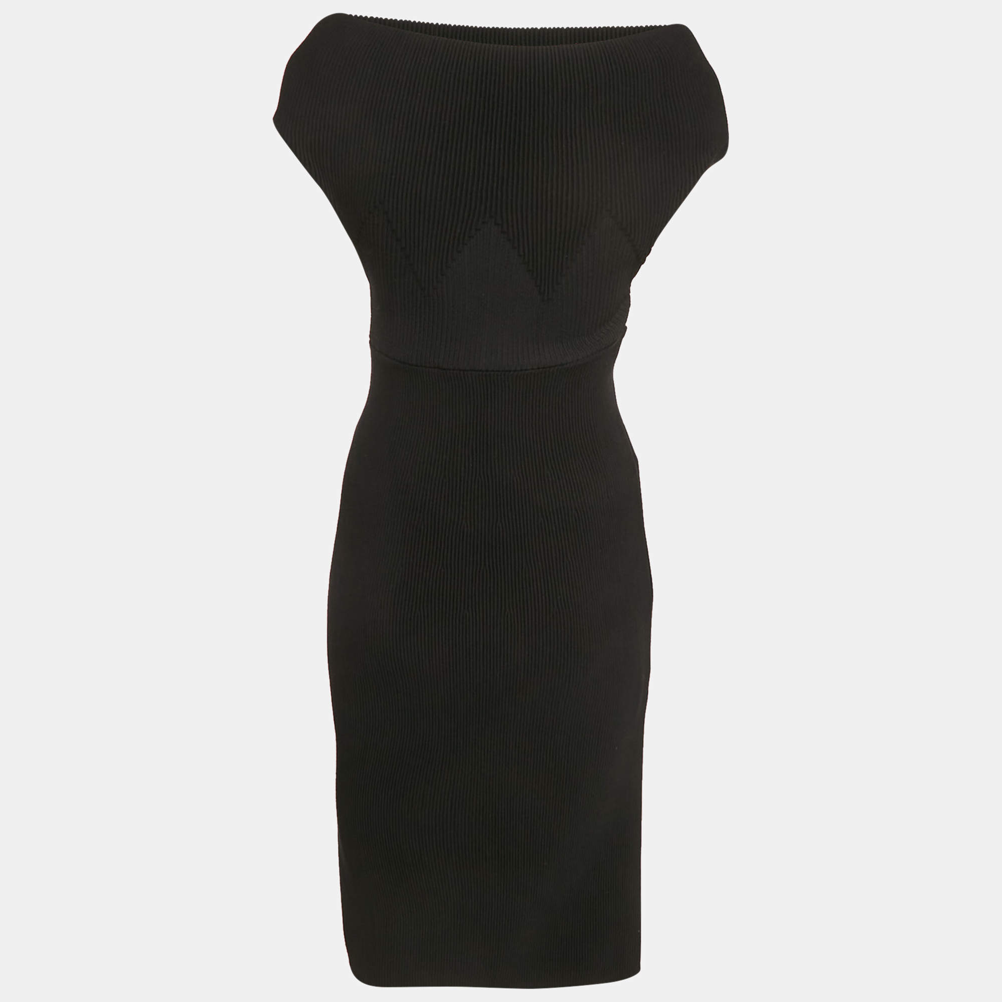 Alaia Black Rib Knit Off-Shoulder Mini Dress M
