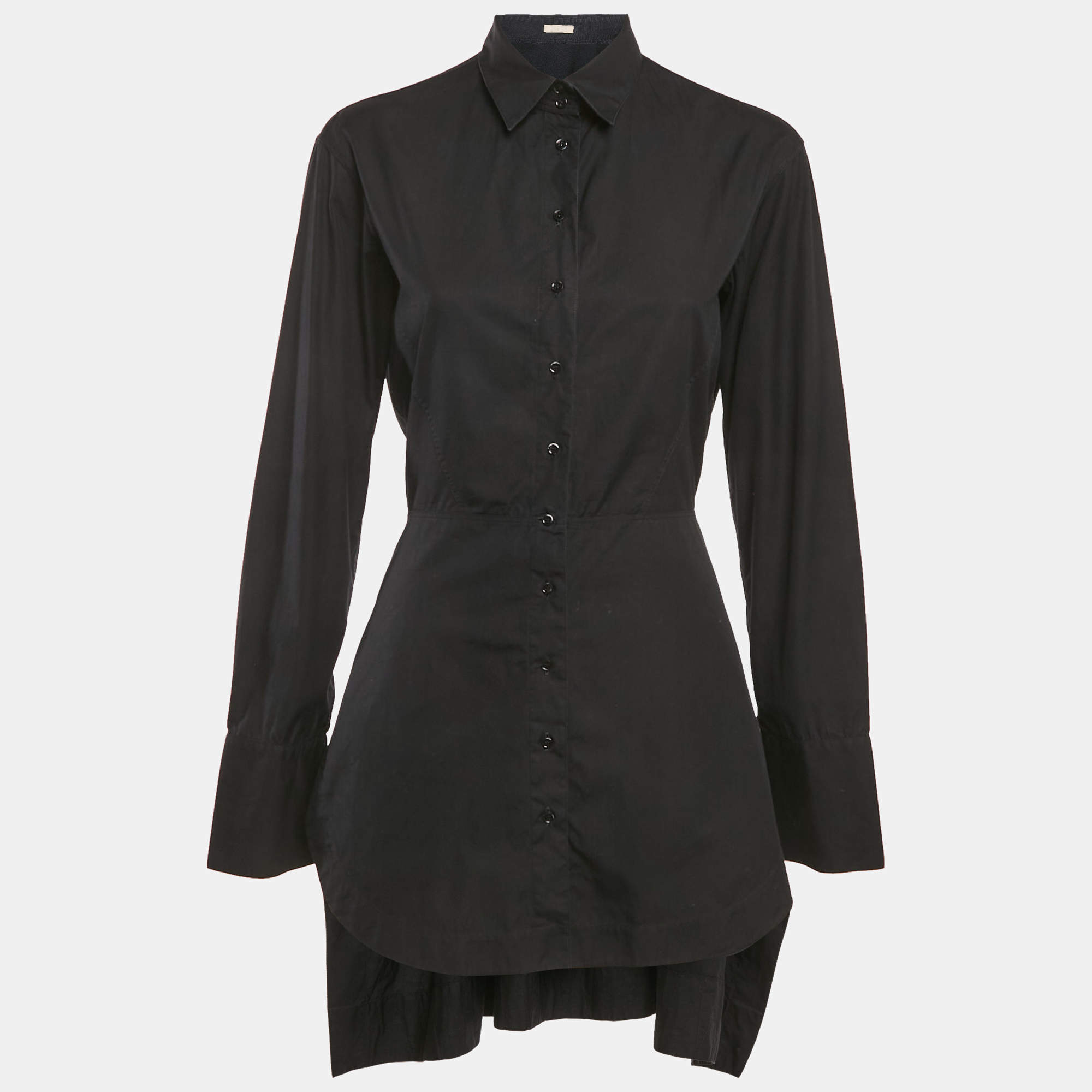 مملوكة مسبقًا فستان قميص بأكمام طويلة قطني أسود علايا مقاس كبير (لارج)