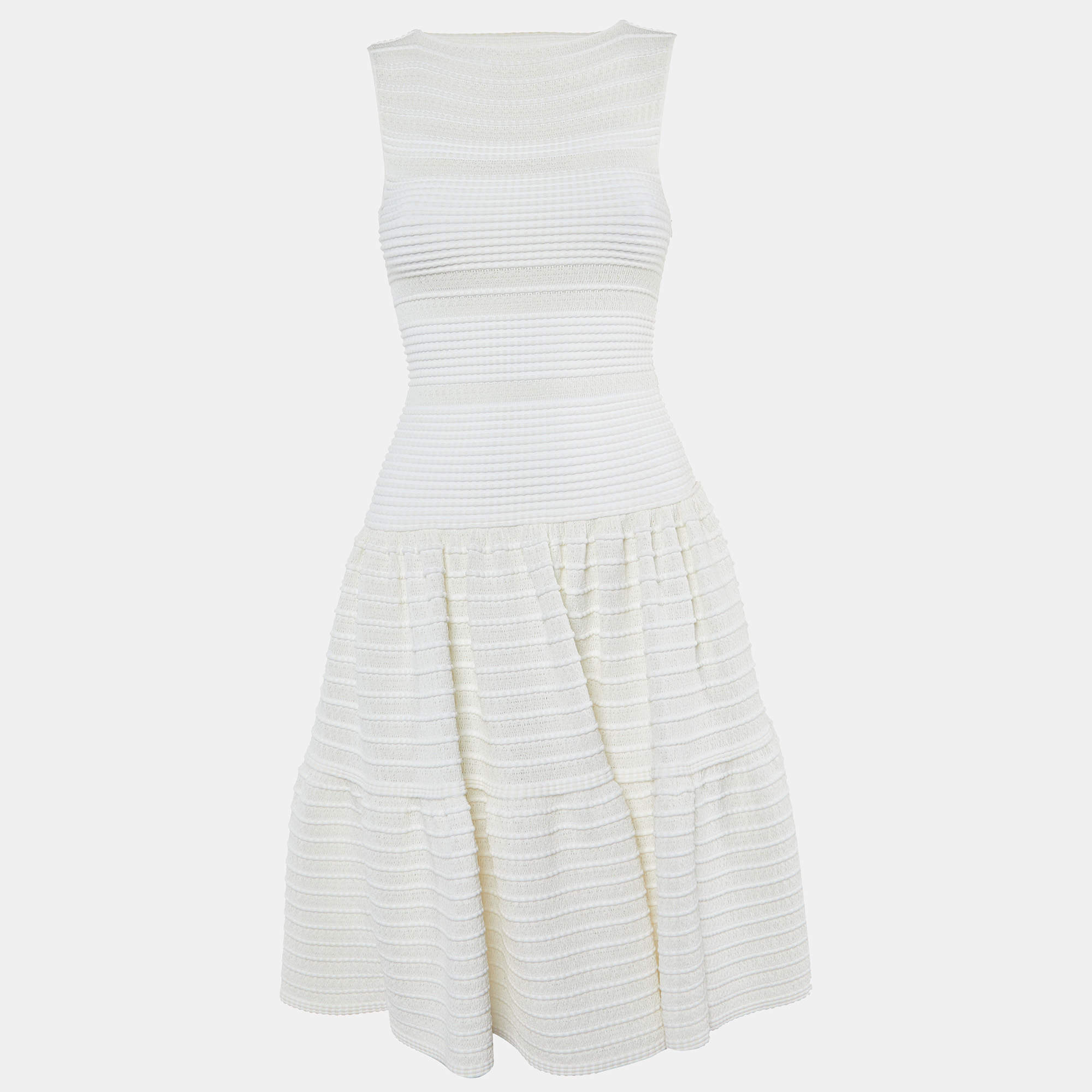 Pre Owned Alaia Ivory Ribbed Knit Fit & Flare Dress M