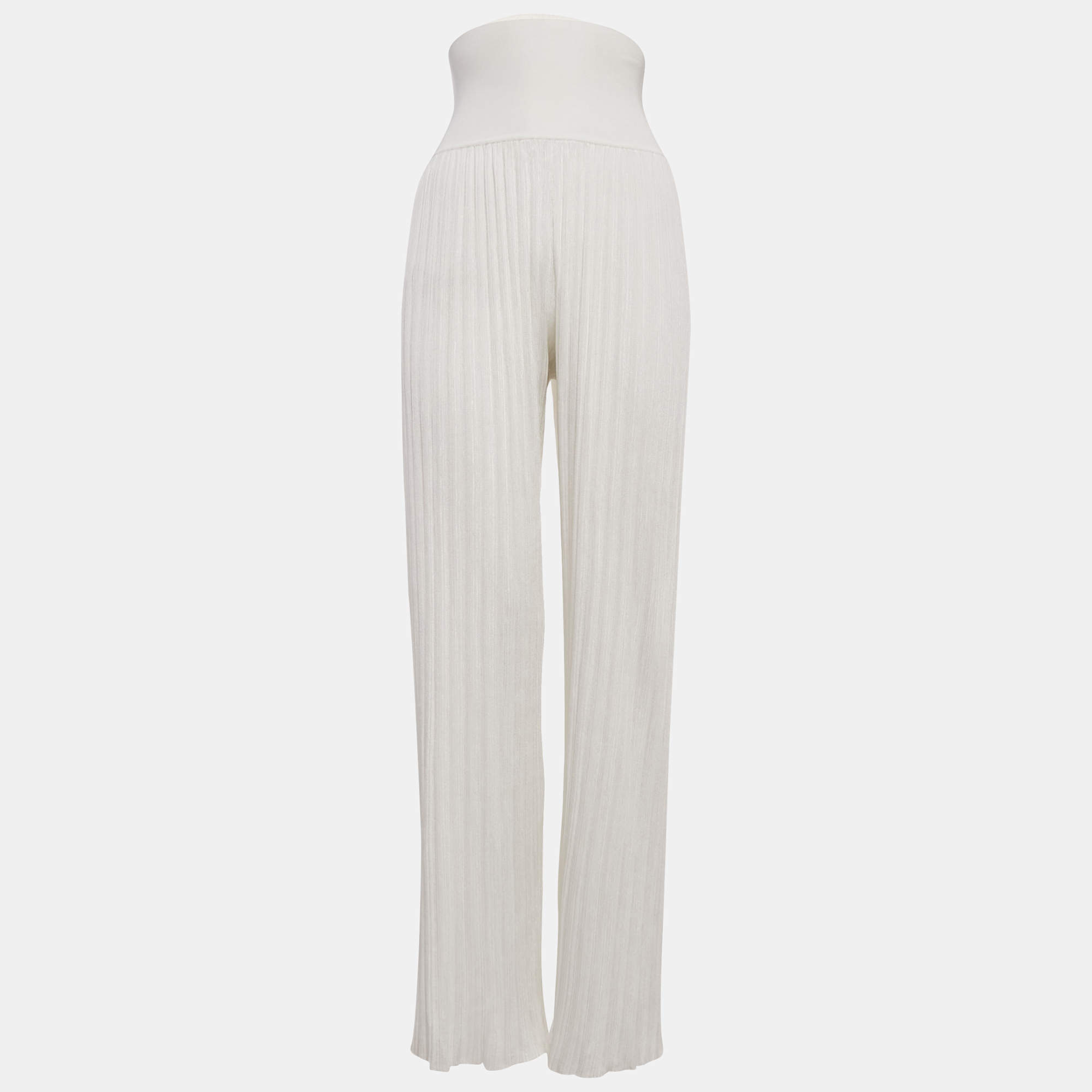 Pre Owned Alaia White Stretch Rib Knit Palazzo Pants XS