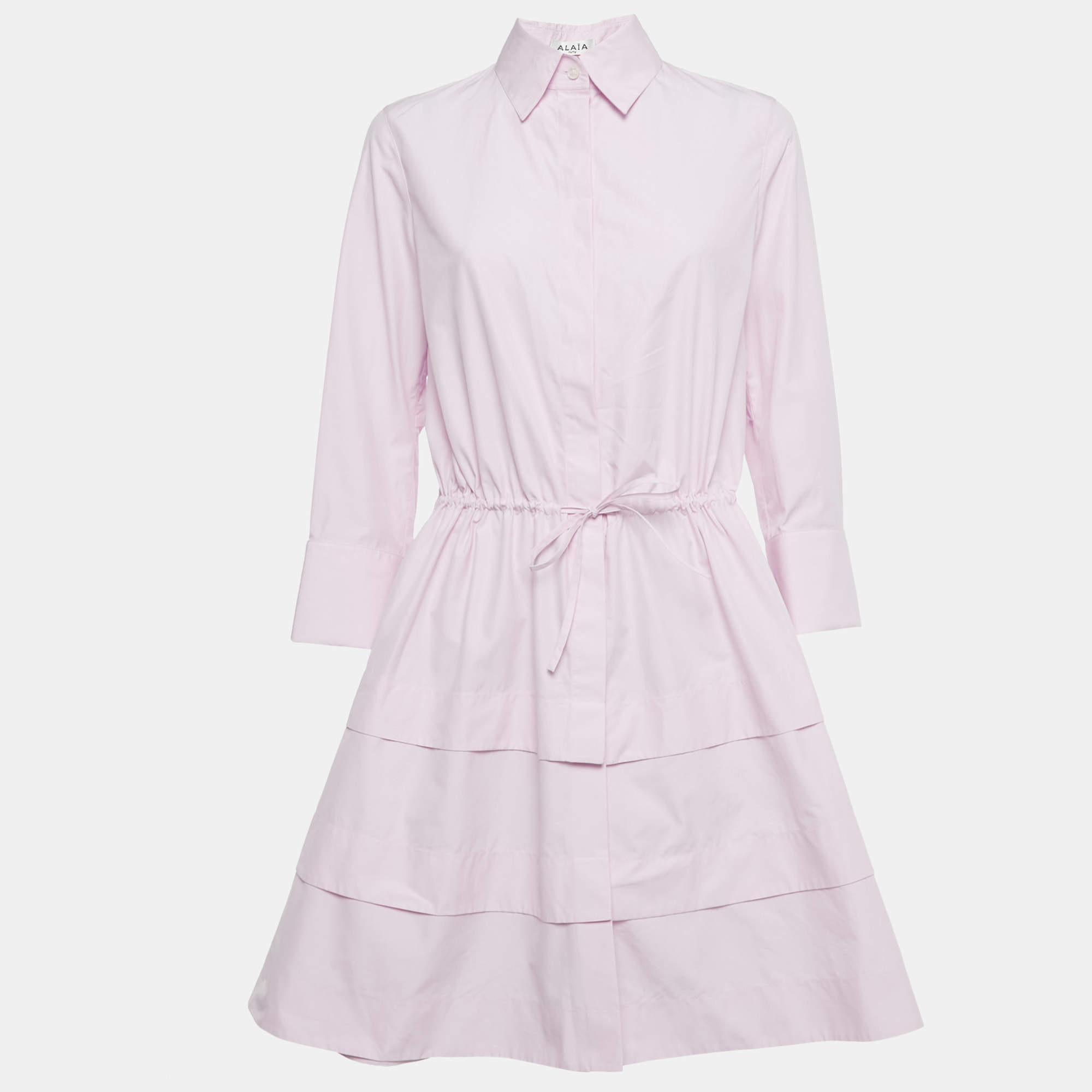 Pre Owned Alaia Pink Cotton Cut-Out Button Front Tiered Short Dress S