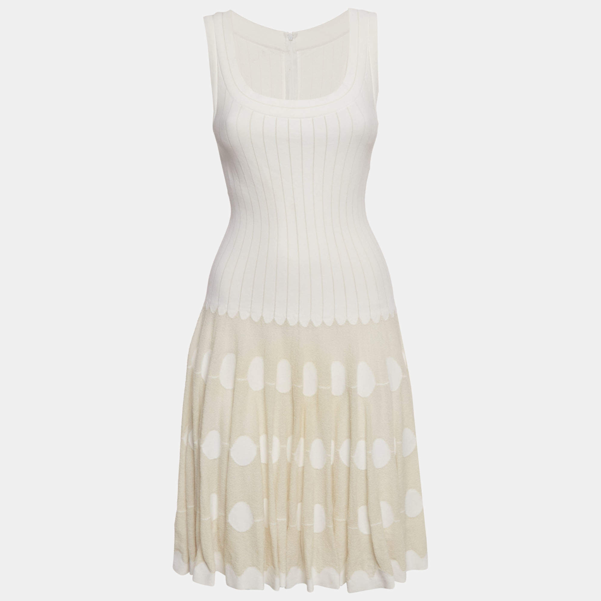 Pre Owned Alaia White Patterned Knit Sleeveless Flared Short Dress M