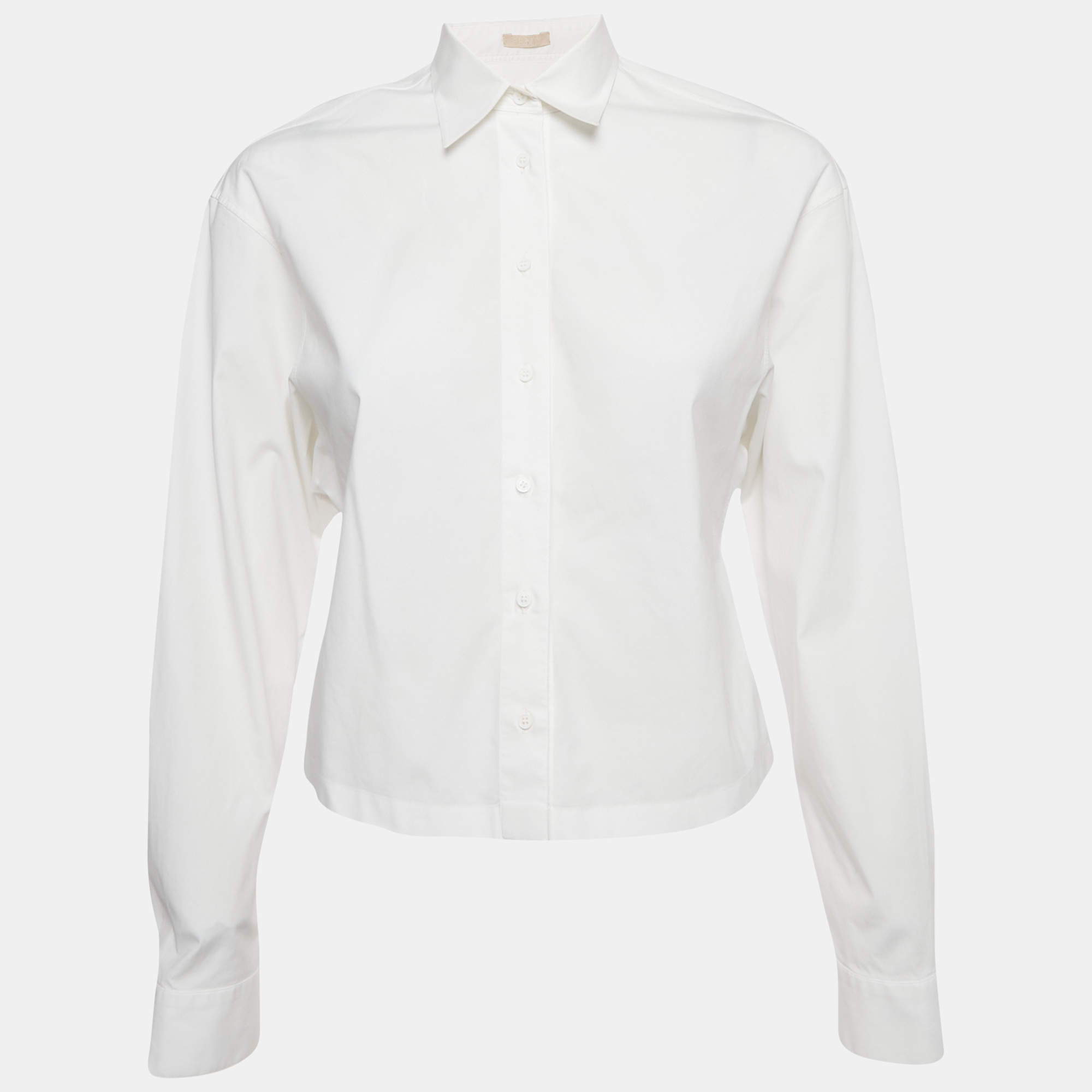 Pre Owned Alaia White Cotton Long Sleeve Crop Shirt M
