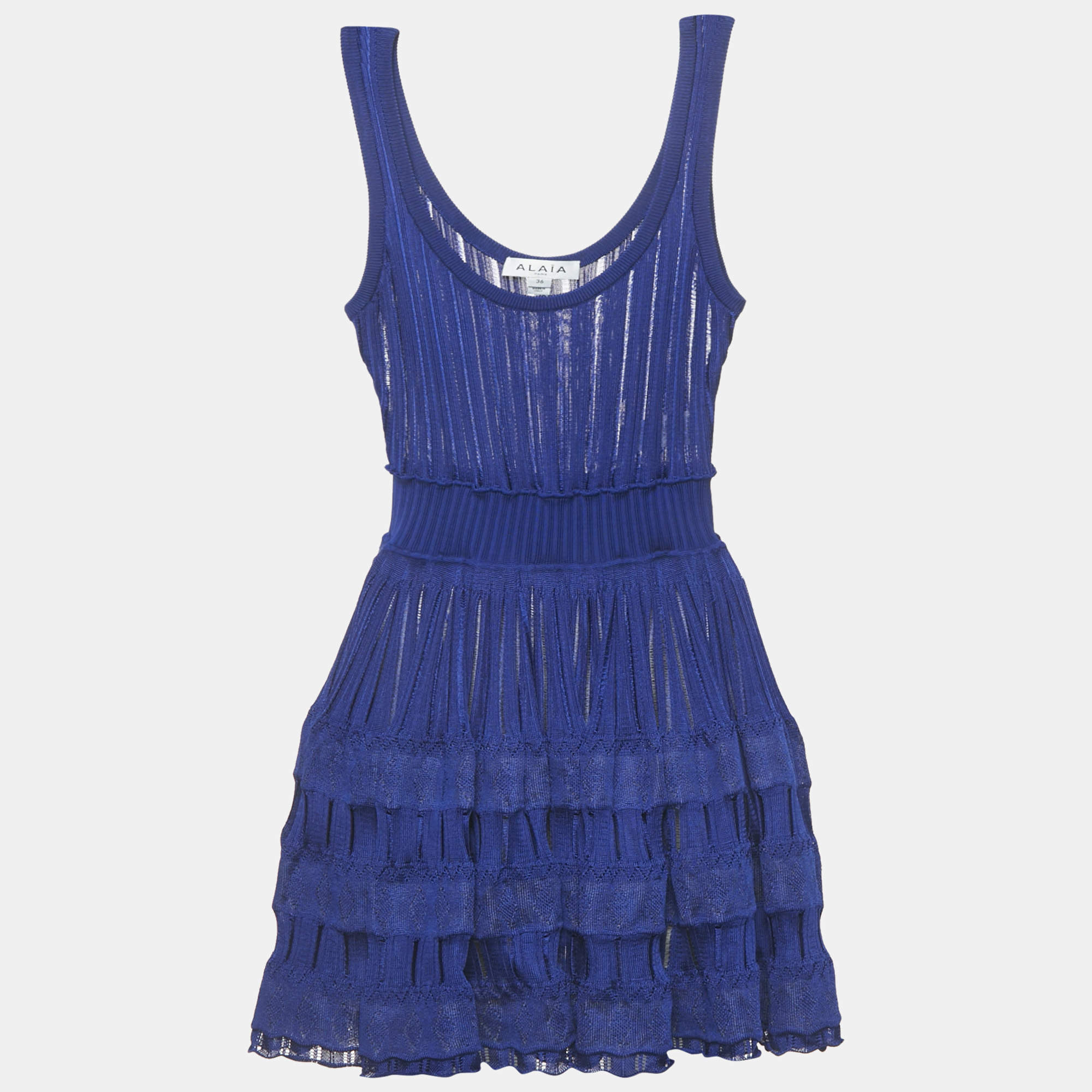 Pre Owned Alaia Blue Knit Flared Mini Crinoline Dress S