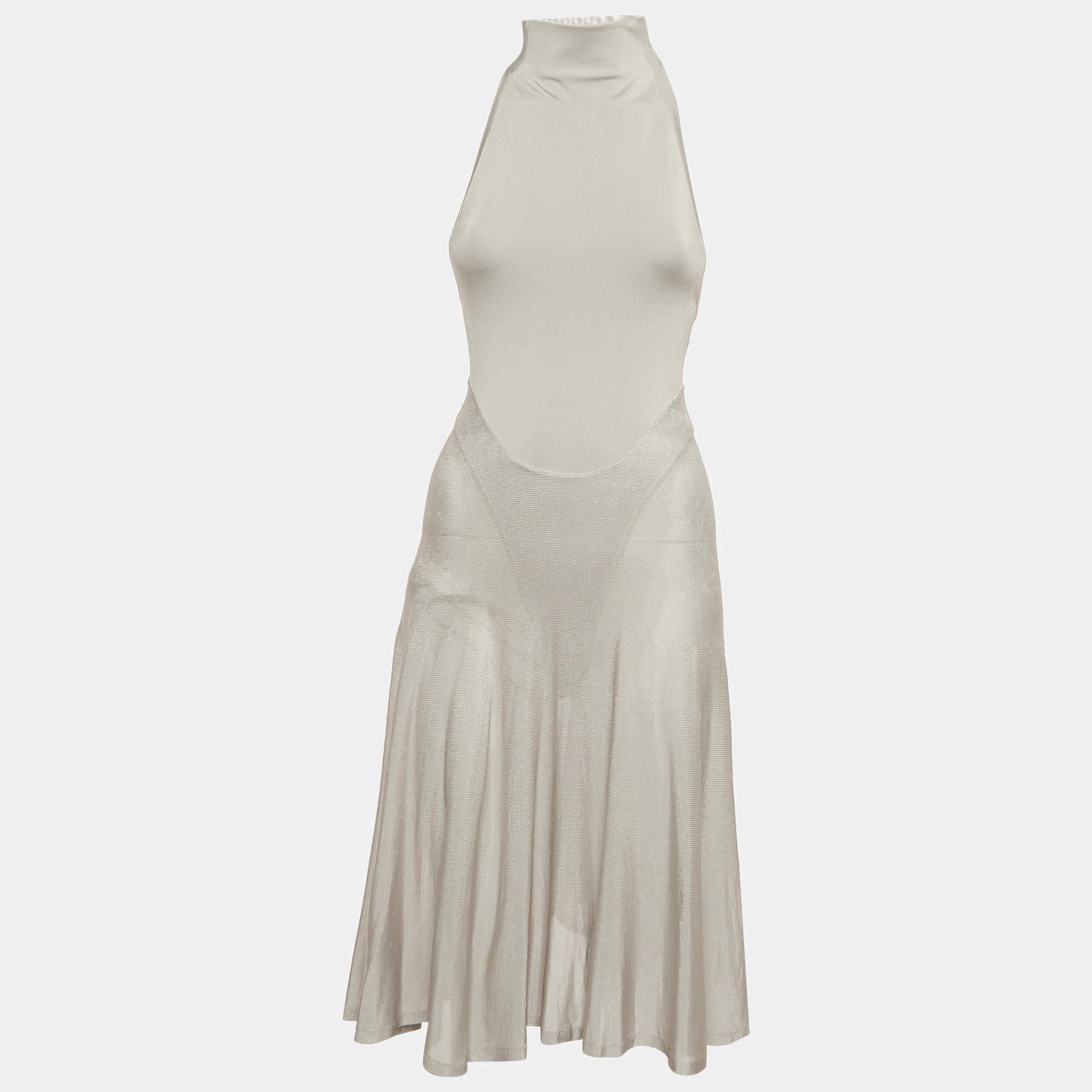 Pre Owned Alaia Grey Stretch Knit Flared Short Dress S