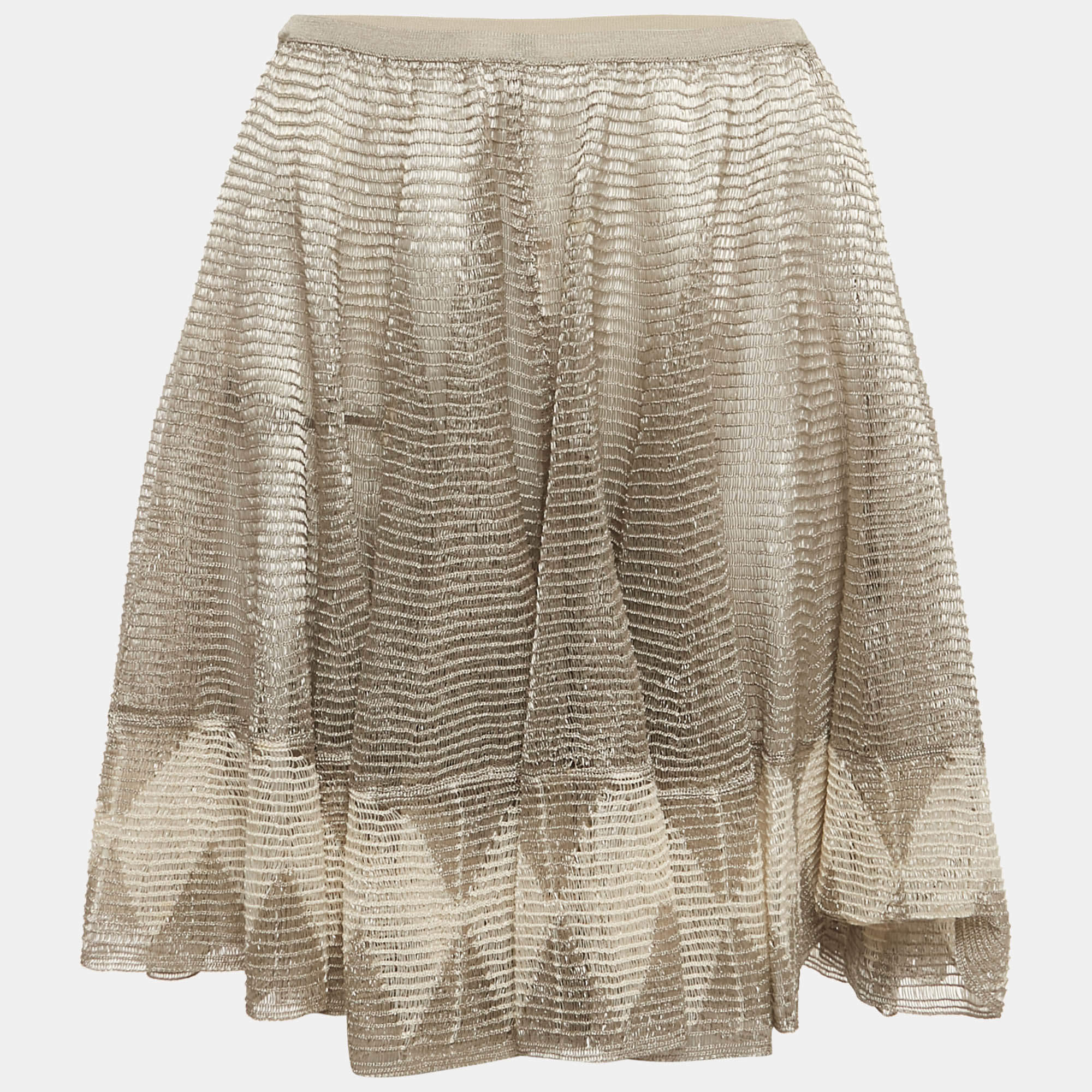 Pre Owned Alaia Beige Mesh Intarsia Knit Flared Mini Skirt M