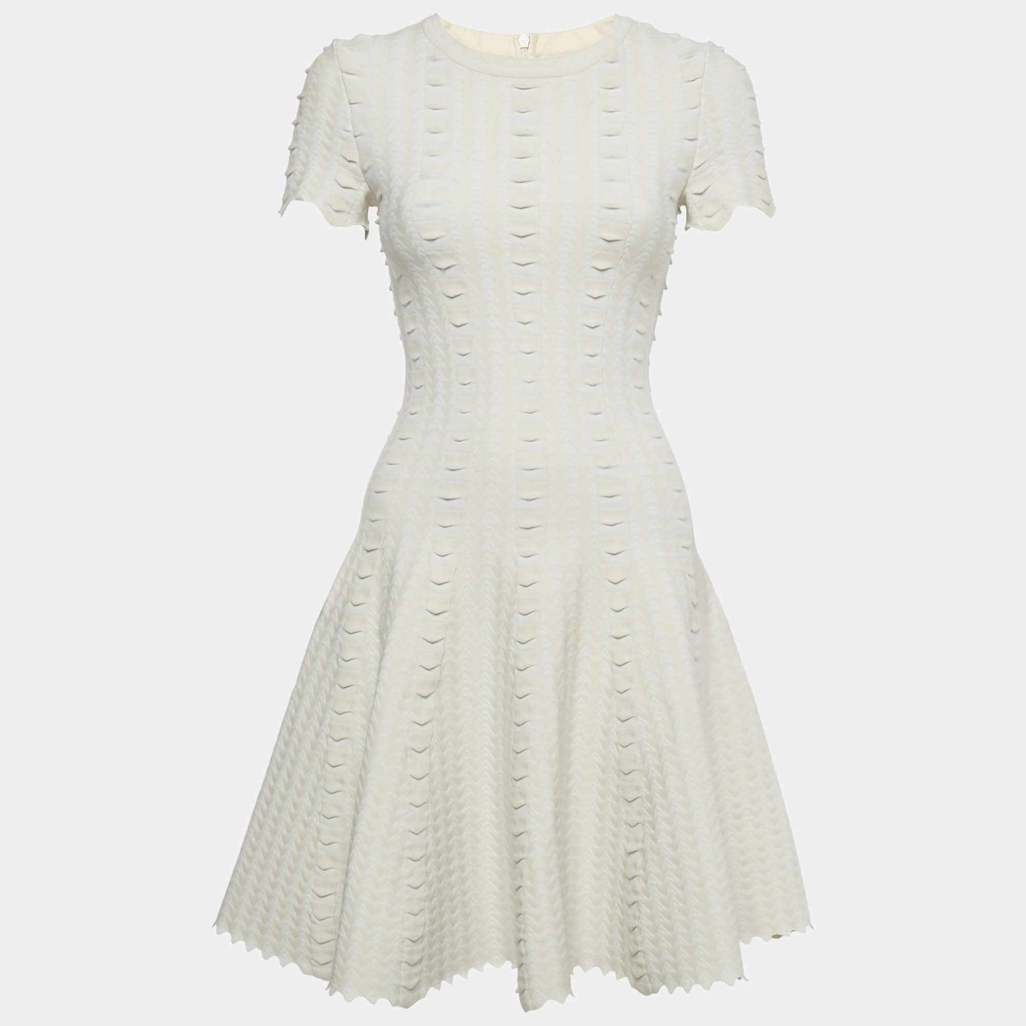 Pre Owned Alaia Light Beige Textured Wool Knit Flared Mini Dress S