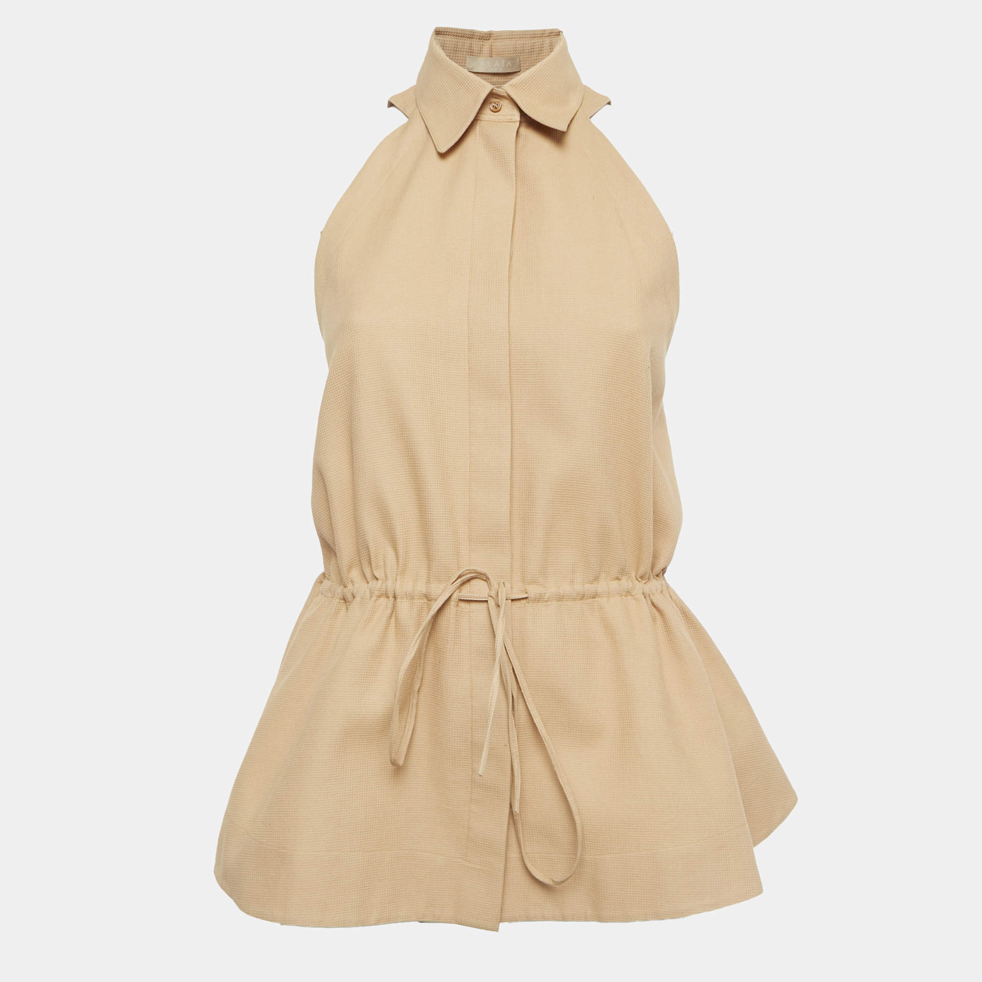 Pre Owned Alaia Beige/Peach Waffle Texture Cotton Sleeveless Top M