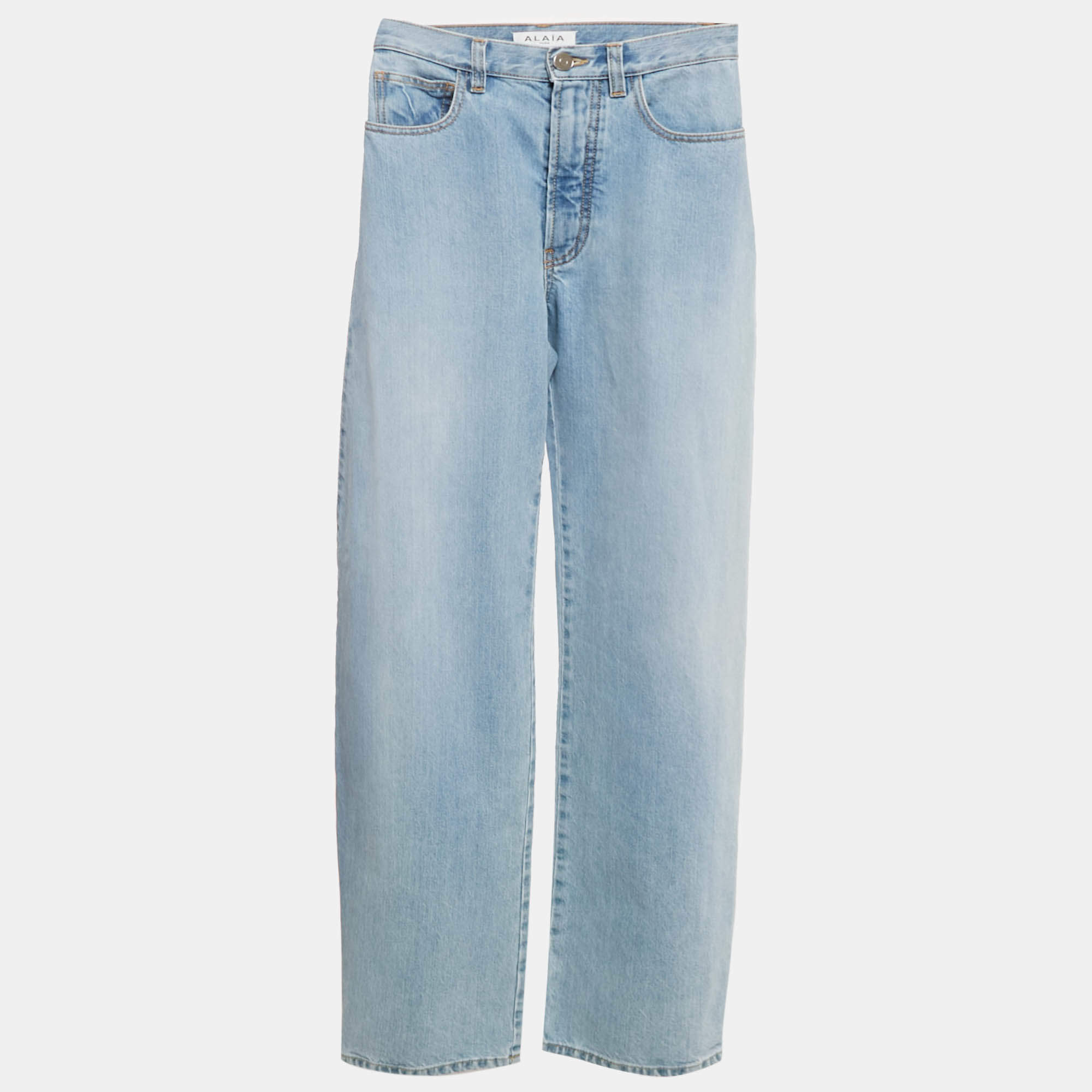 Pre Owned Alaia Light Blue Denim Round Leg Jeans S Waist 24"