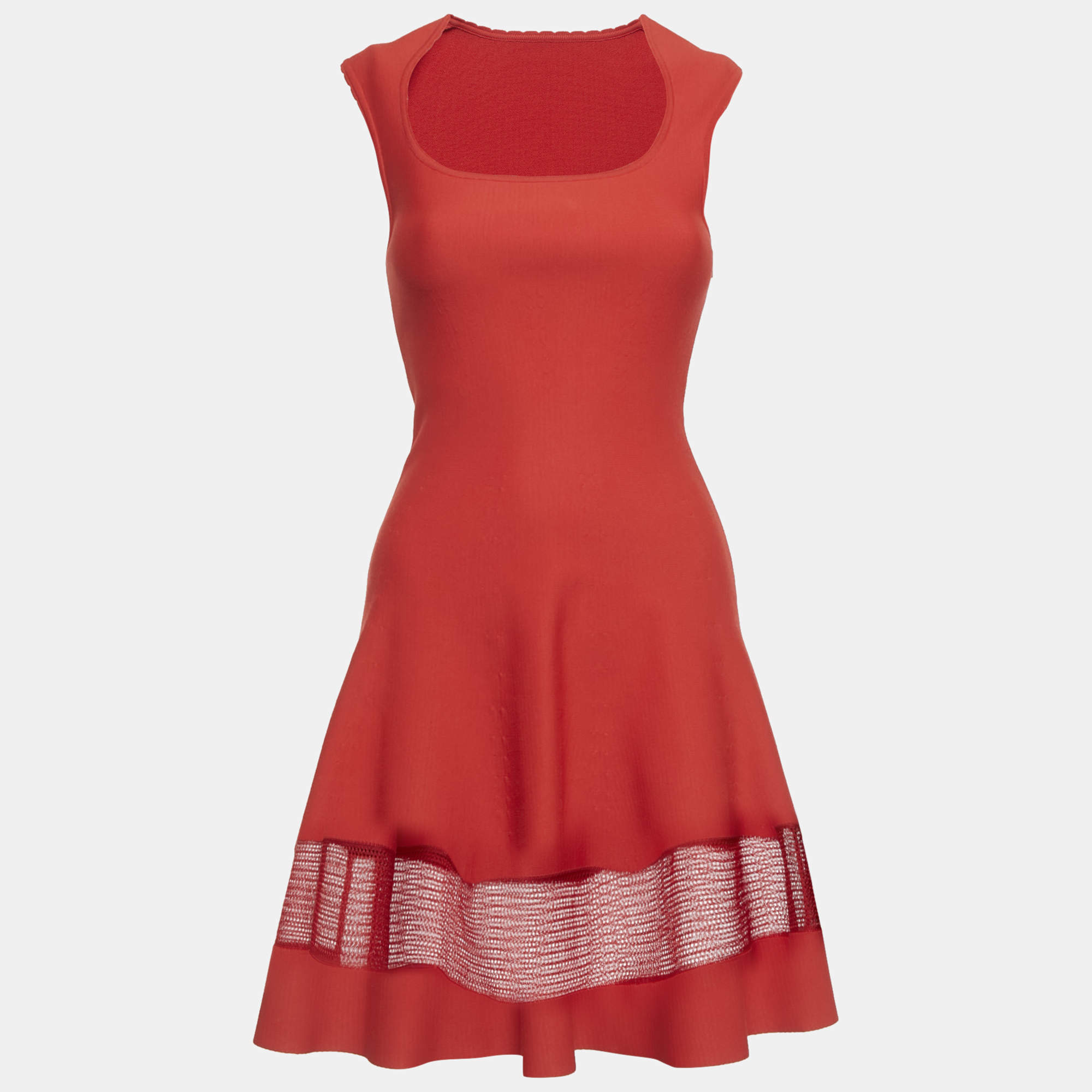 Pre Owned Alaia Red Stretch Knit Flared Sleeveless Mini Dress M