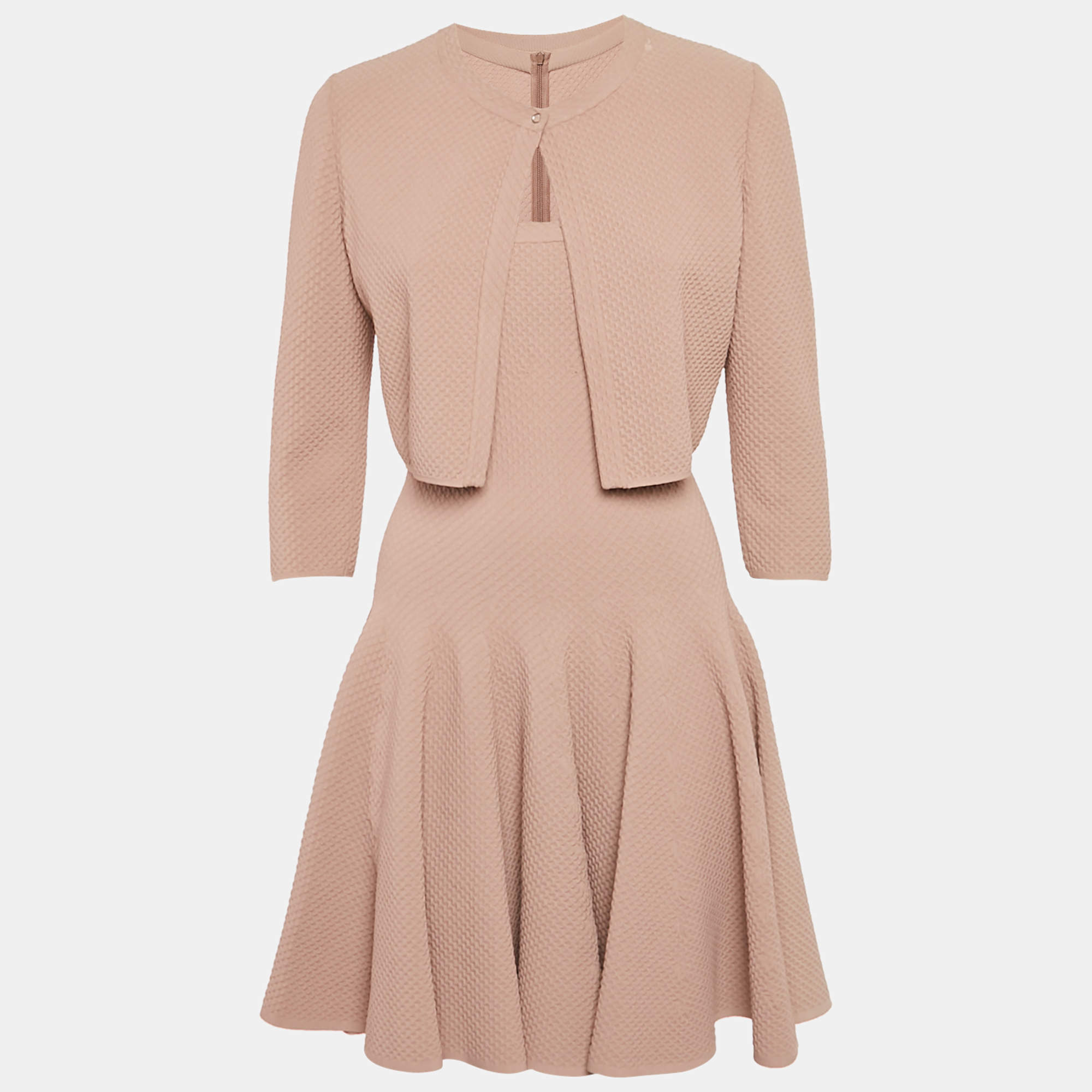 Pre Owned Alaia Beige Textured Knit Flared 2 Piece Dress M