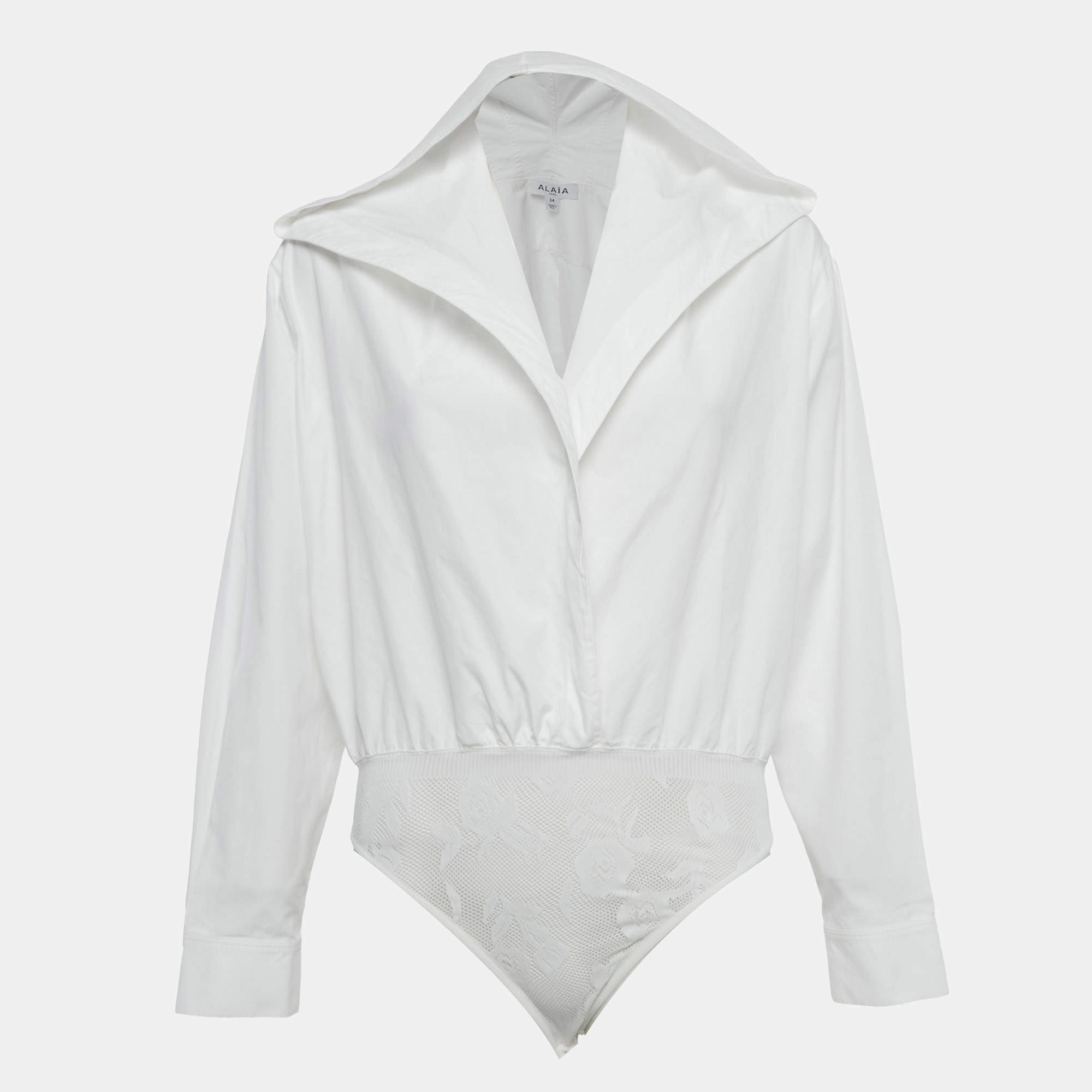 Pre Owned Alaia White Cotton Hooded Wrap Bodysuit Top S
