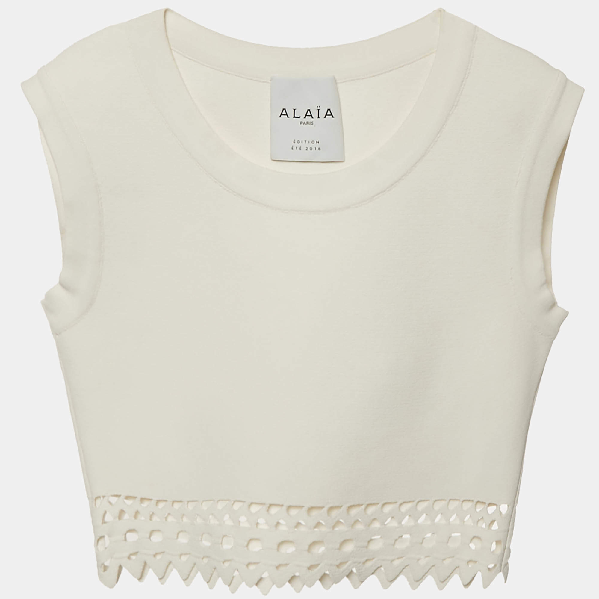 Pre Owned Alaia White Stretch Knit Cut-Out Crop S