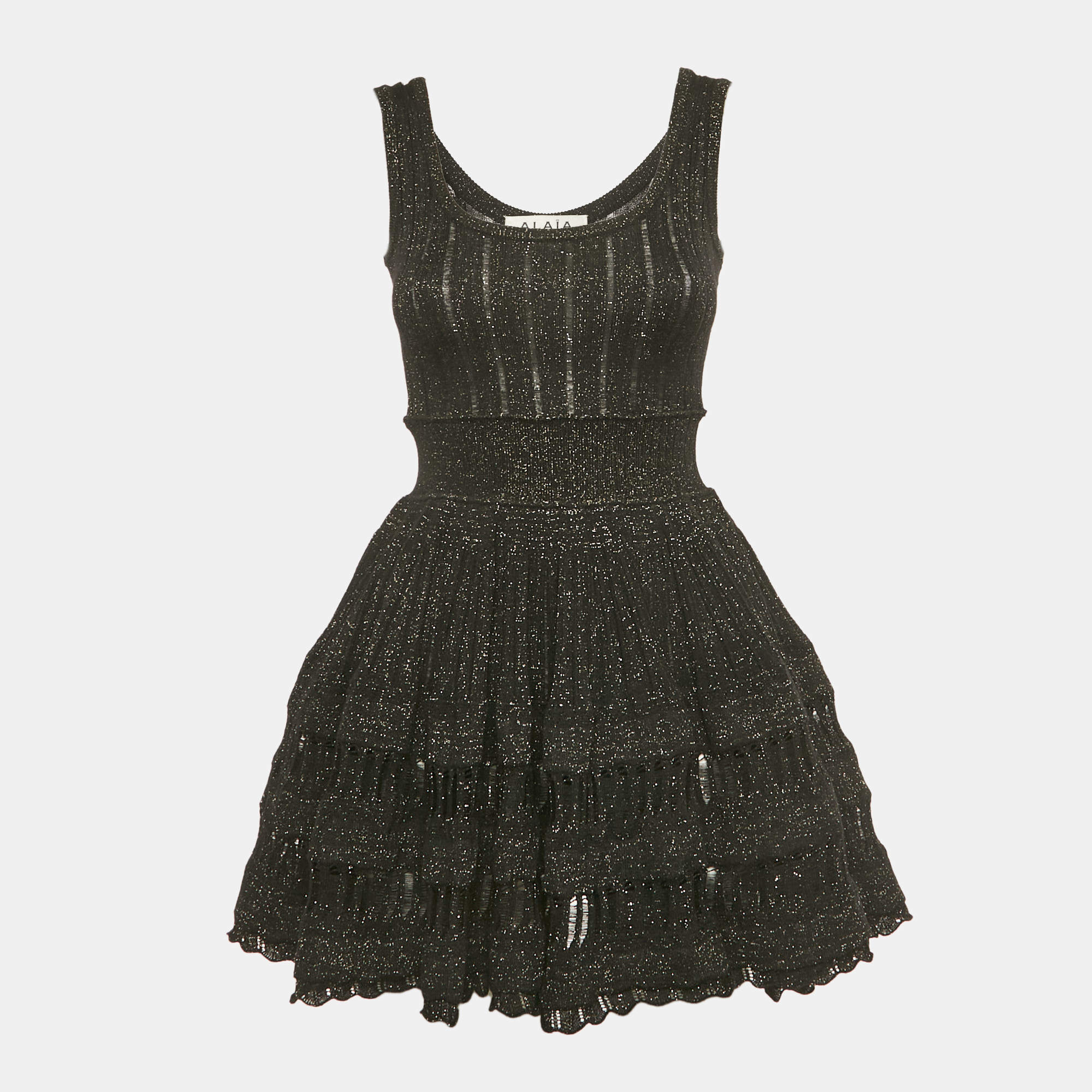 مملوكة مسبقًا Alaia Black Lurex Knit Flared Mini Dress XS
