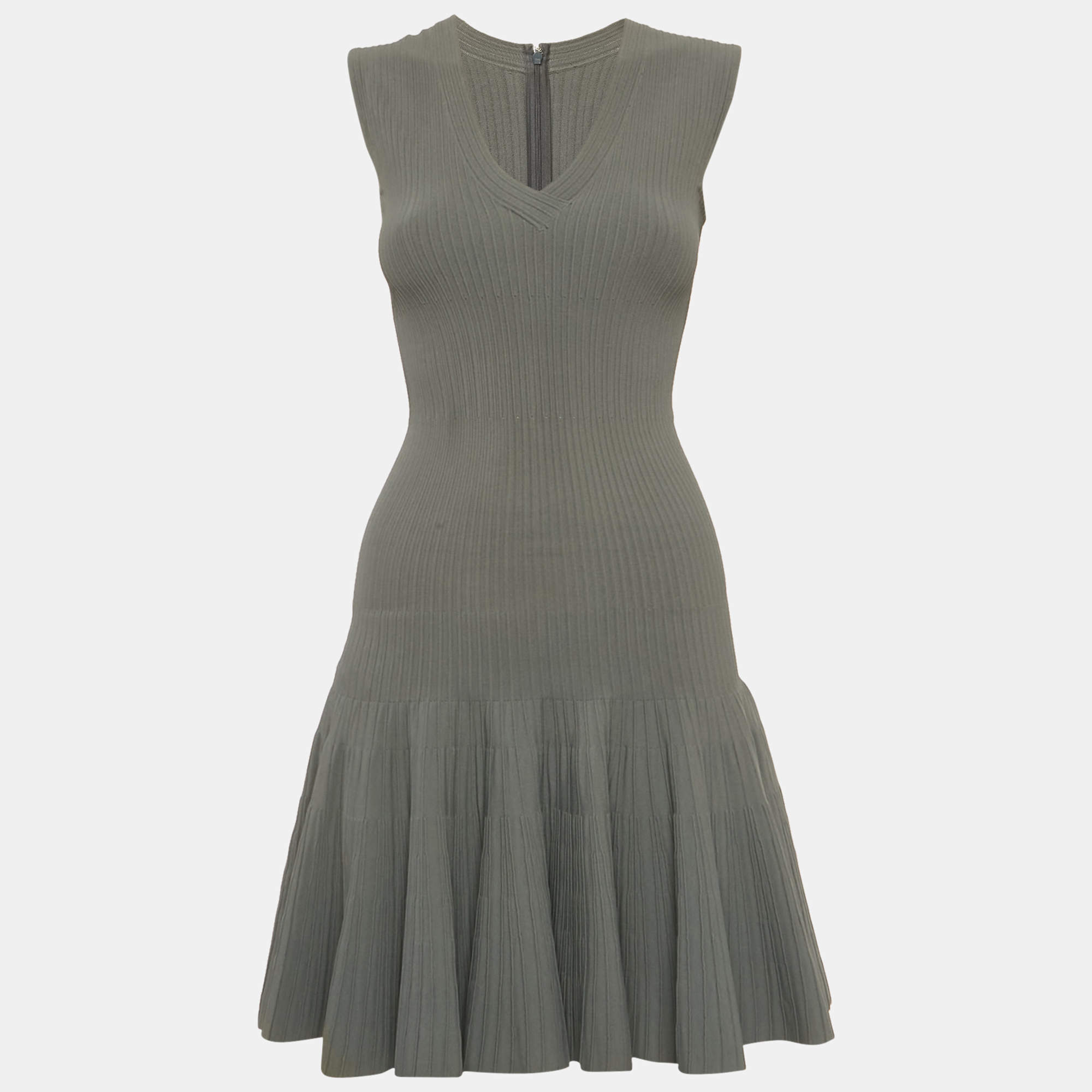 مملوكة مسبقًا Alaia Grey Textured Knit Flared Mini Dress XS