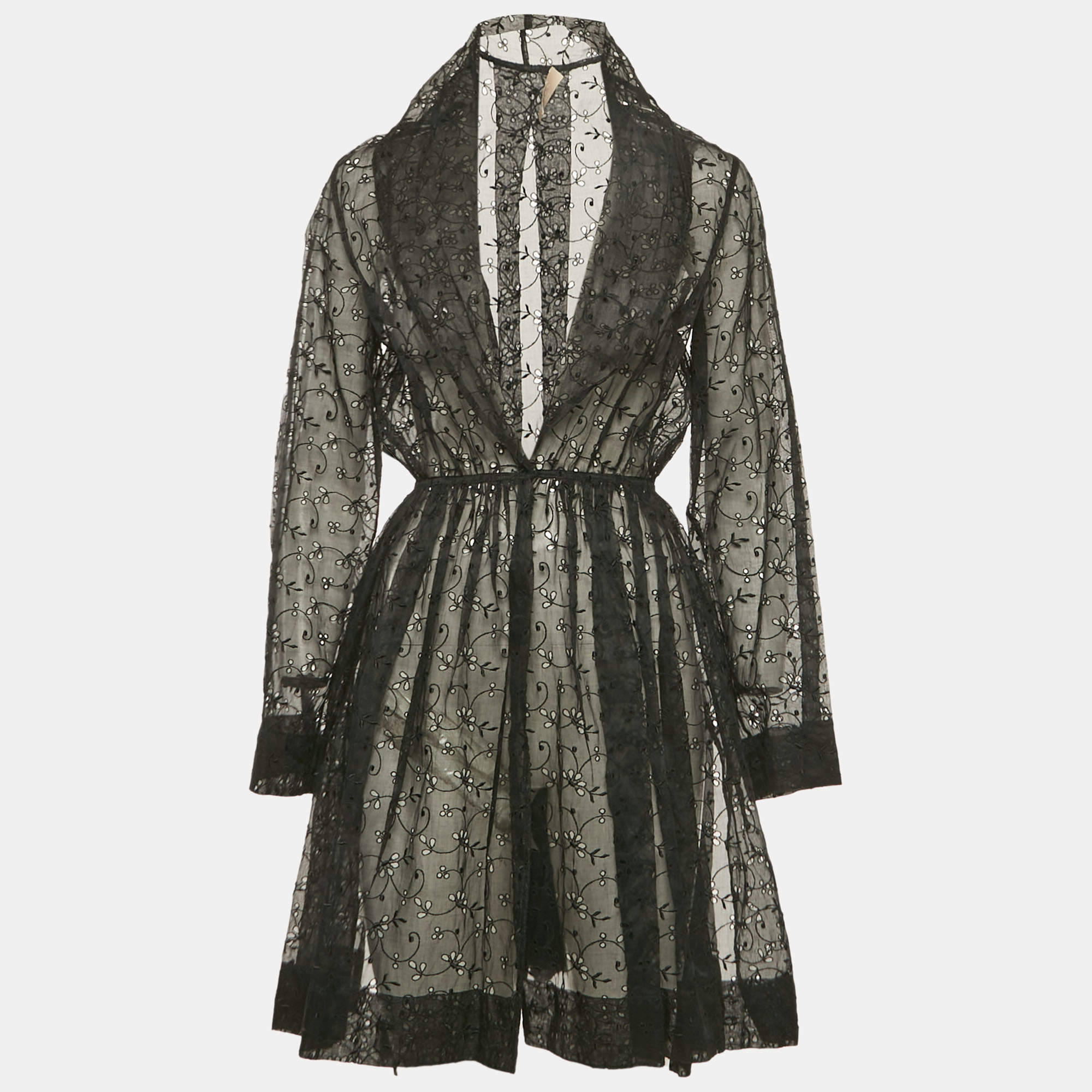 مملوكة مسبقًا Alaia Black Schiffli Sheer Short Dress S