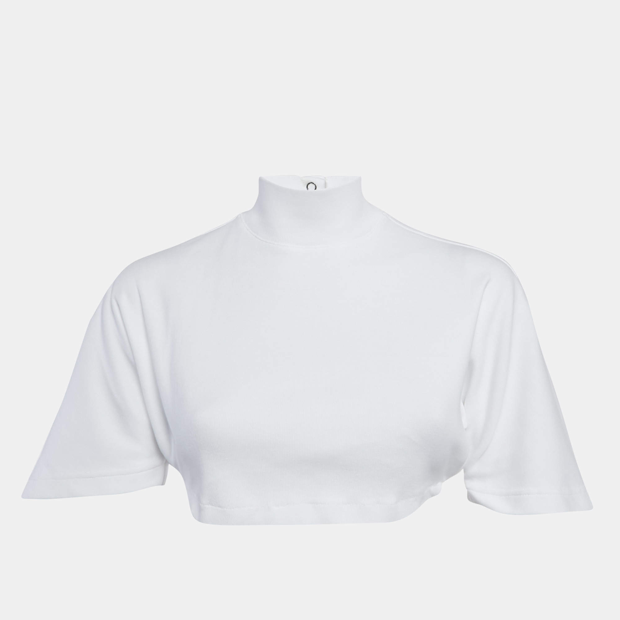 Pre Owned قميص علايا جيرسي أبيض قصير بياقة بولو مقاس صغير جداً (إكس سمول)