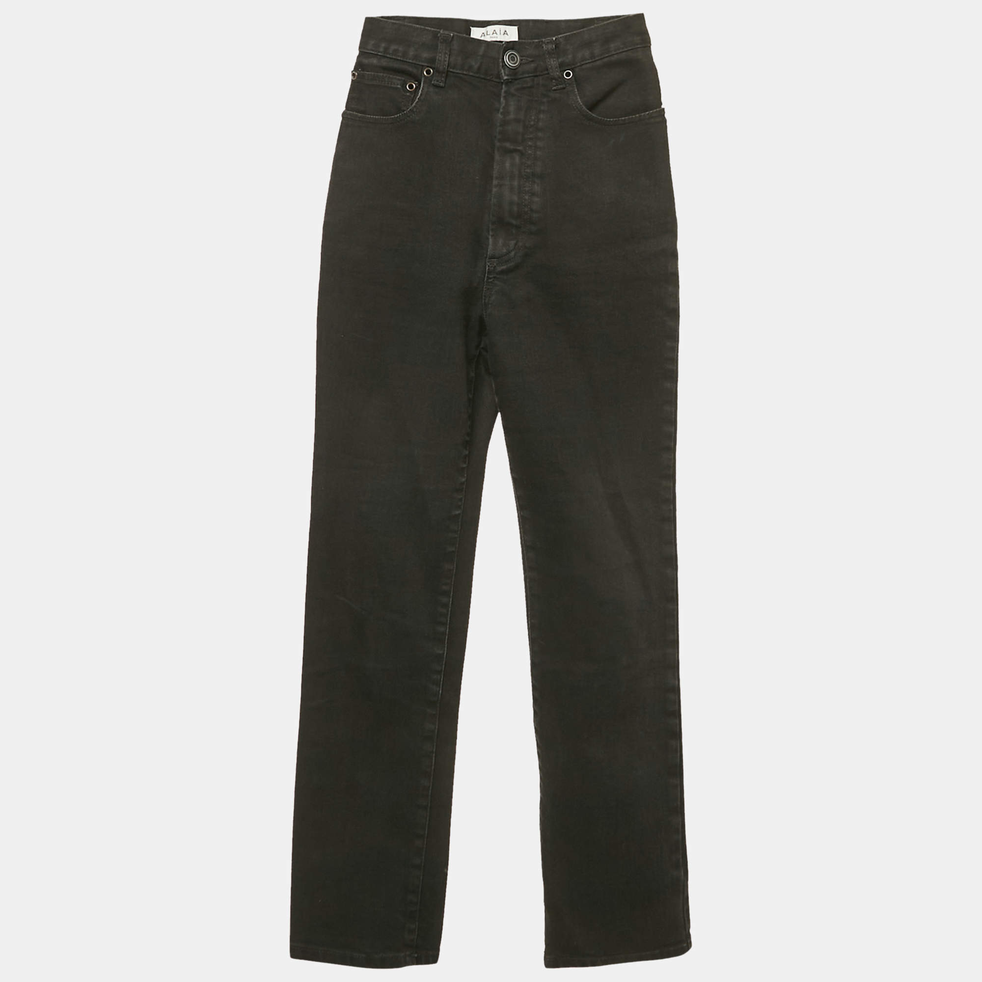 Pre Owned بنطال جينز ألايا دينم أسود عالي الخصر مقاس صغير