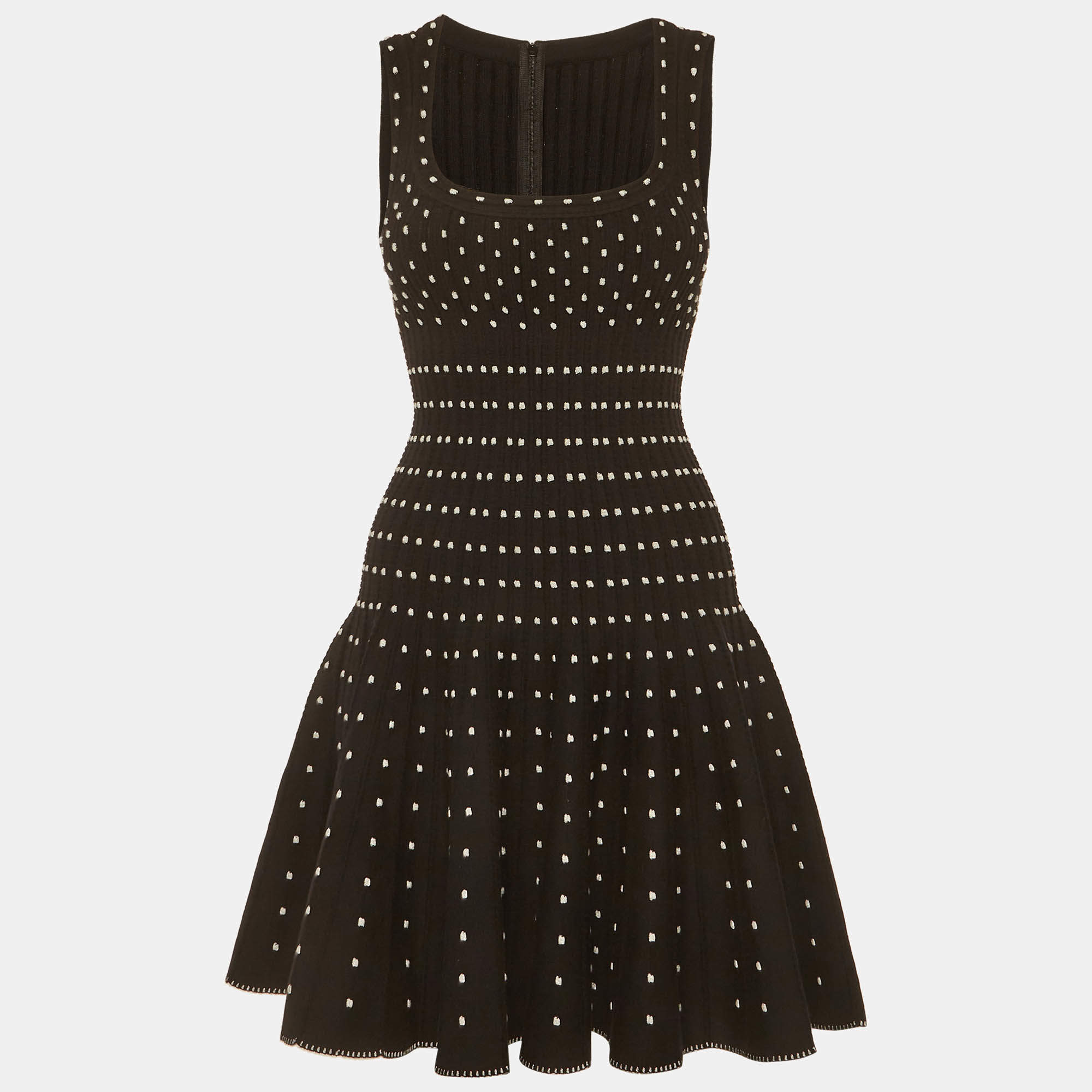 مملوكة مسبقًا Alaia Black Polka Dots Rib Knit Flared Mini Dress S