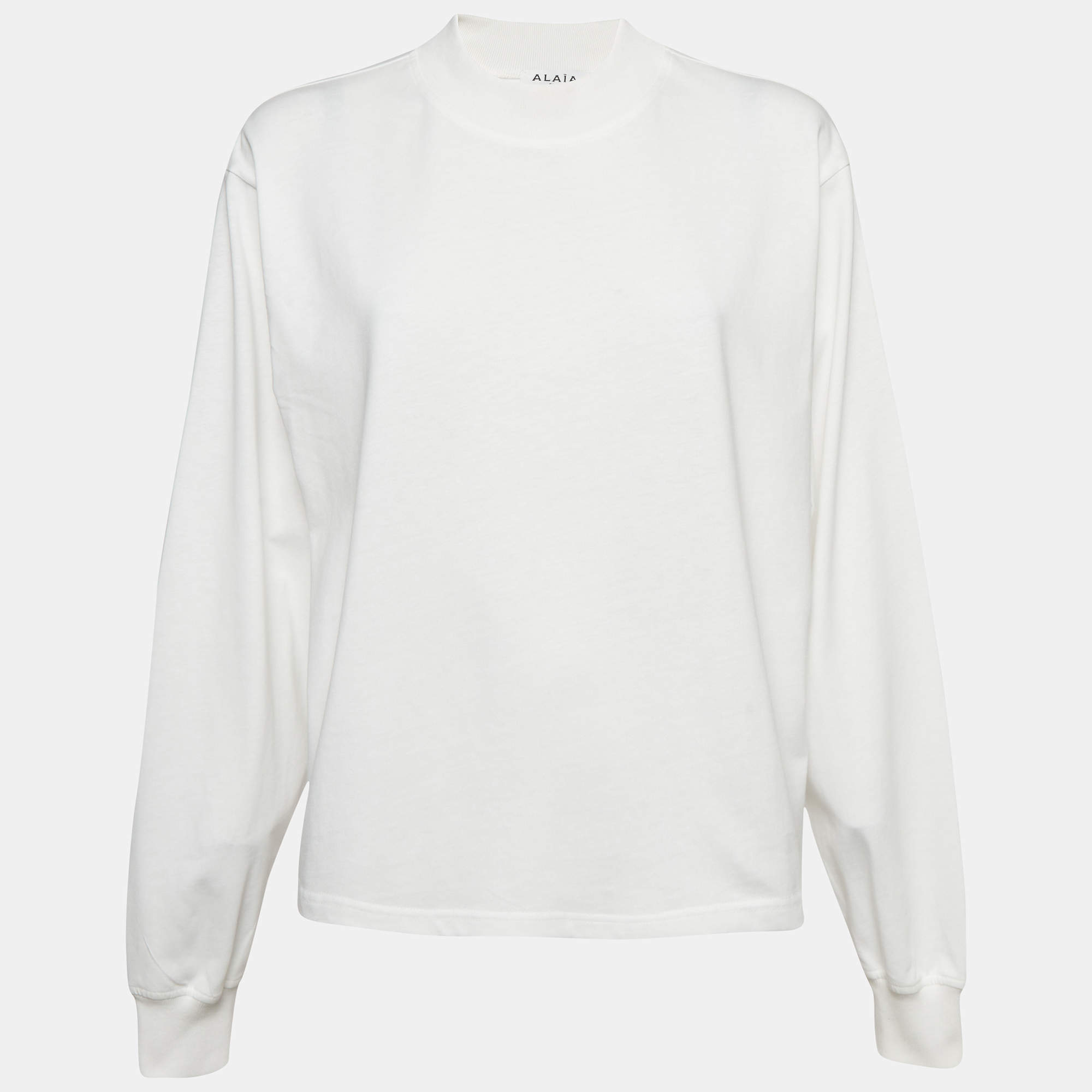 Pre Owned Alaïa White Jersey Logo Embroidered Mock Neck Sweatshirt M 