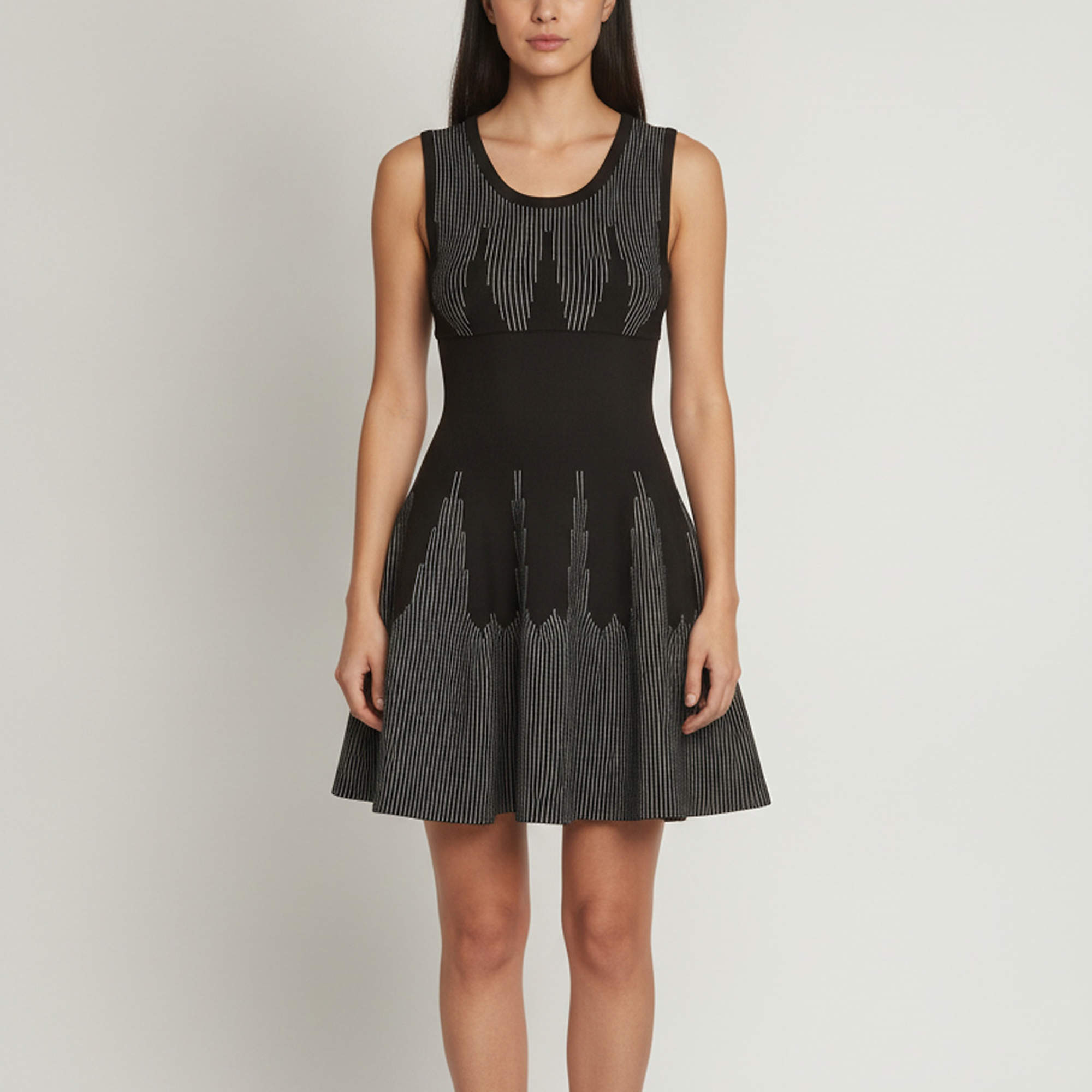 Pre Owned Alaia Black/ White Geometric Print Wool Blend Sleeveless Mini Dress S
