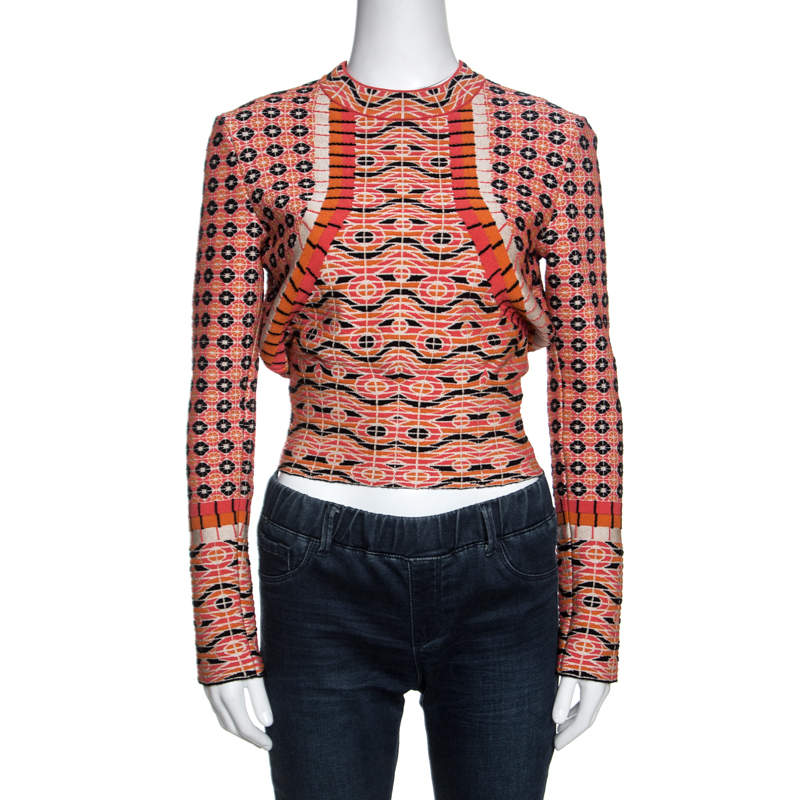 Pre Owned Alaia Multicolor Jacquard Patterned Knit Full Sleeve Top M