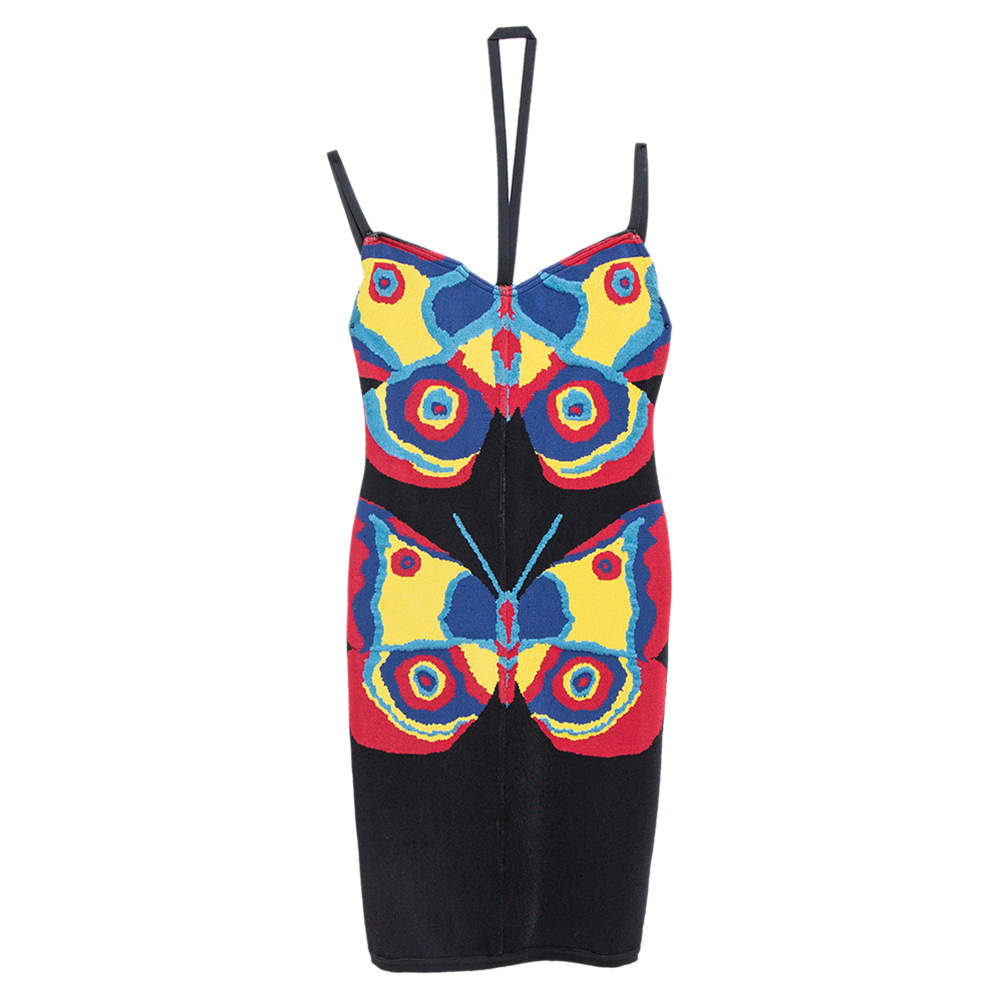 Alaia Vintage Black Butterfly Intarsia Knit Halterneck Mini Dress M 